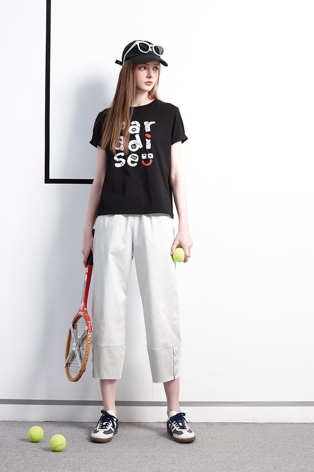 街頭風個性趣味字母印花小圓領反摺袖口造型修身棉T W6691