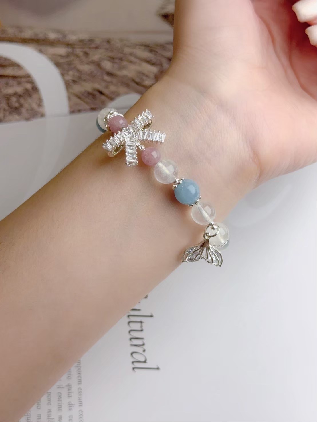 水色暈染｜海藍寶/白月光/粉晶手鍊