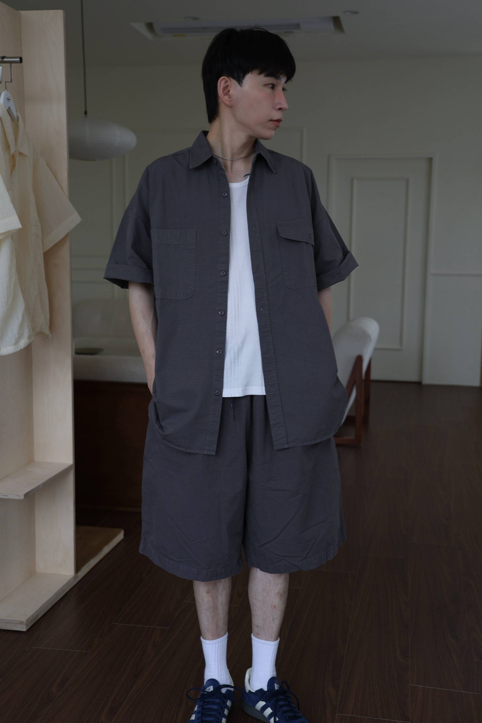 洗舊小格車線短衫