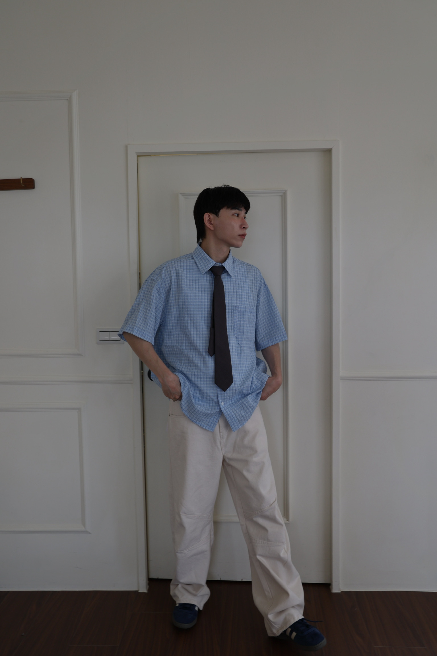 輕盈泡紗格紋短衫