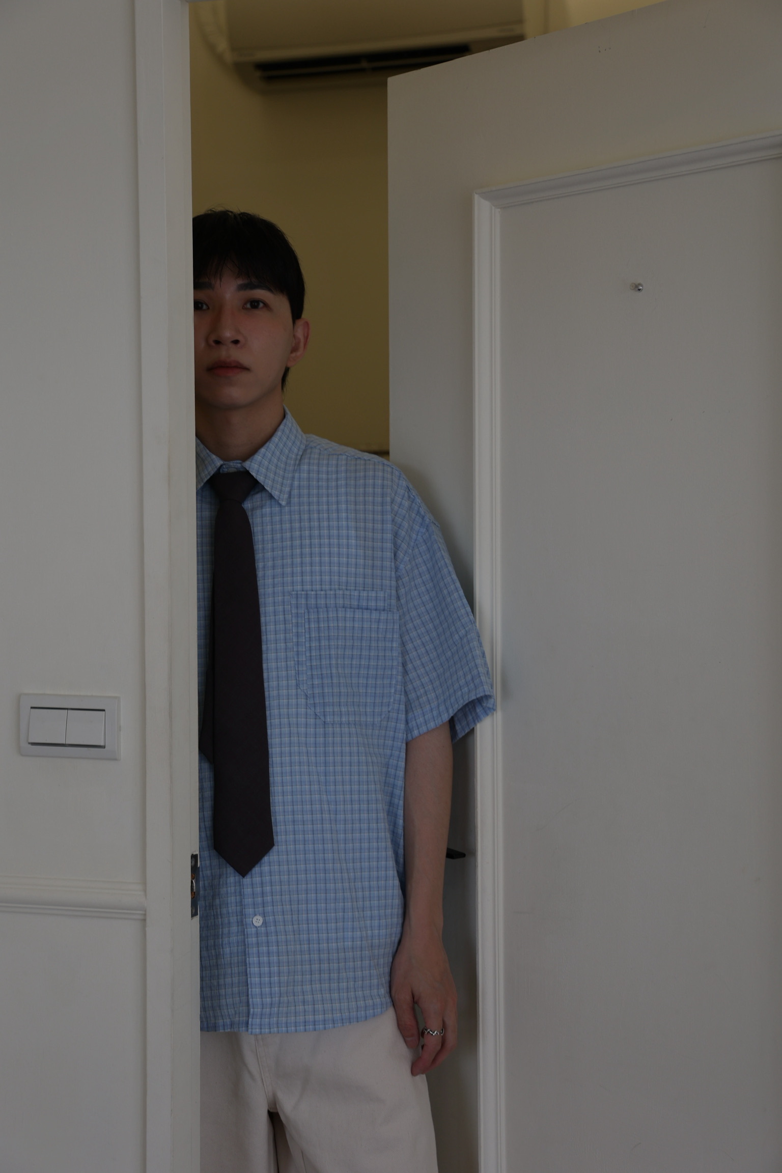 輕盈泡紗格紋短衫