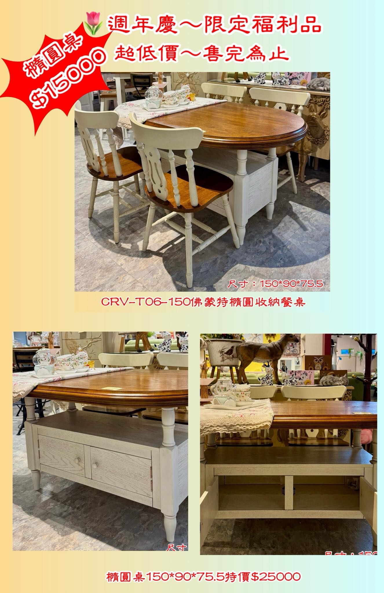 【福利出清】佛蒙特橢圓收納桌