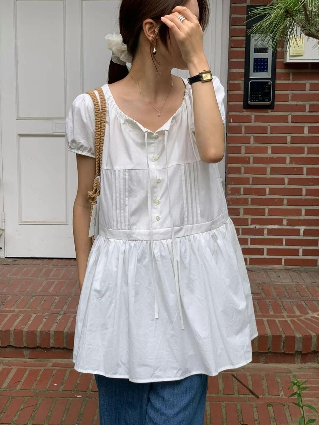 Pleated layered shirt dress