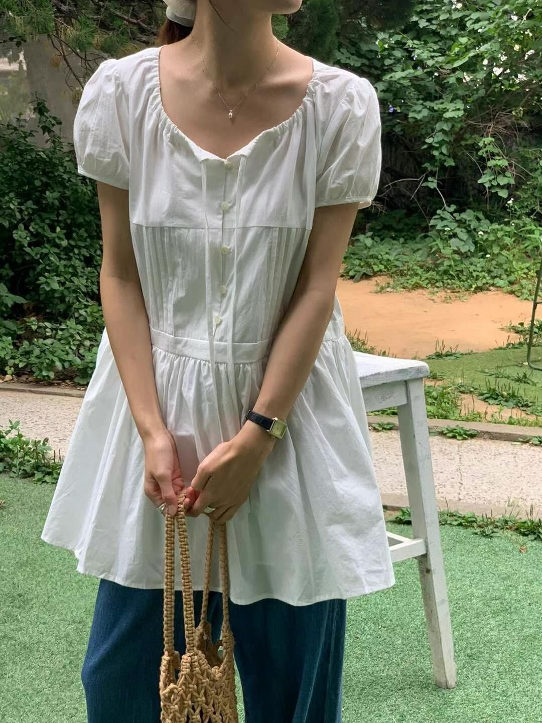 Pleated layered shirt dress