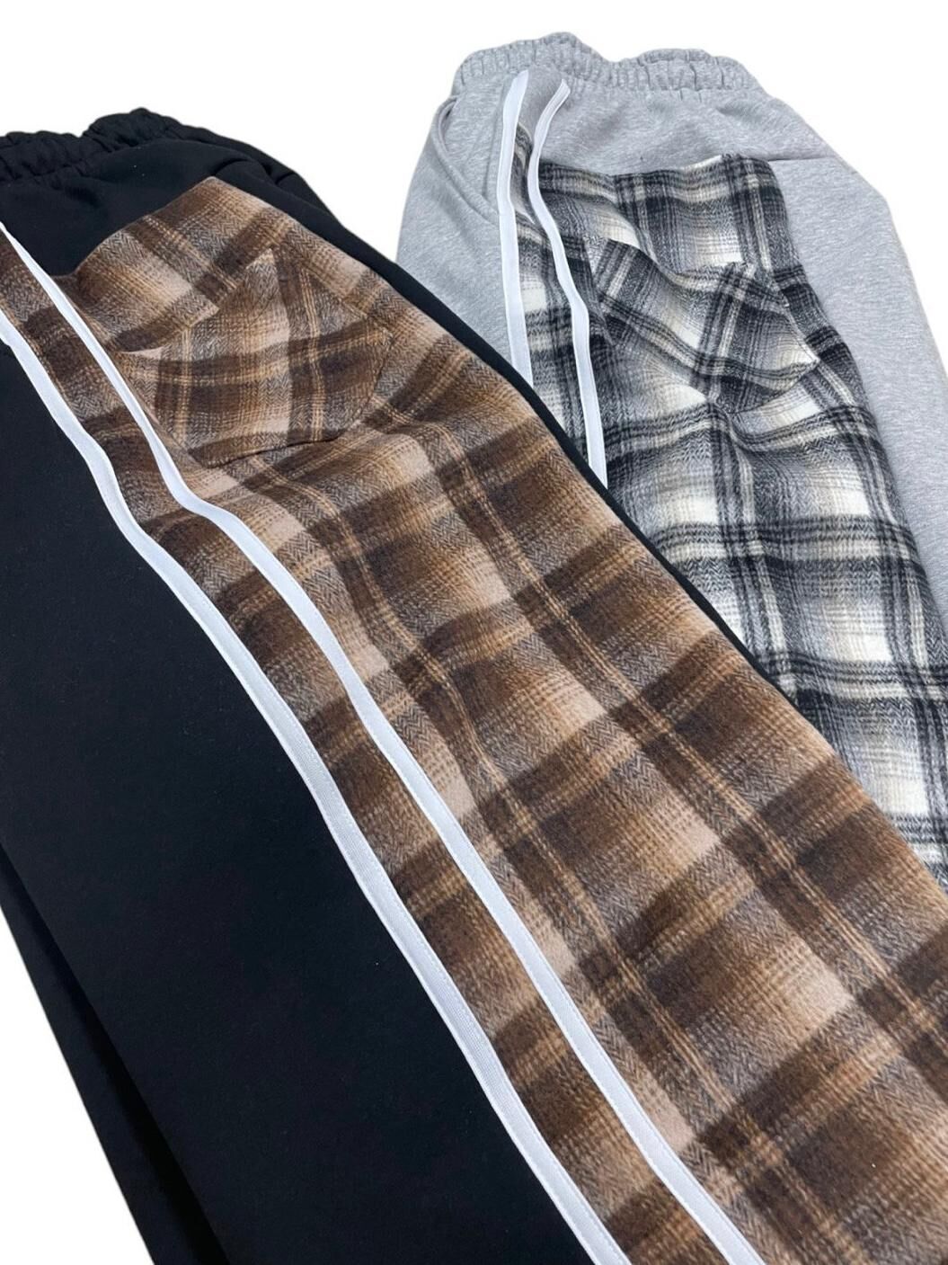 拼格仔可束腳鬆身褲(抓毛底) P3079