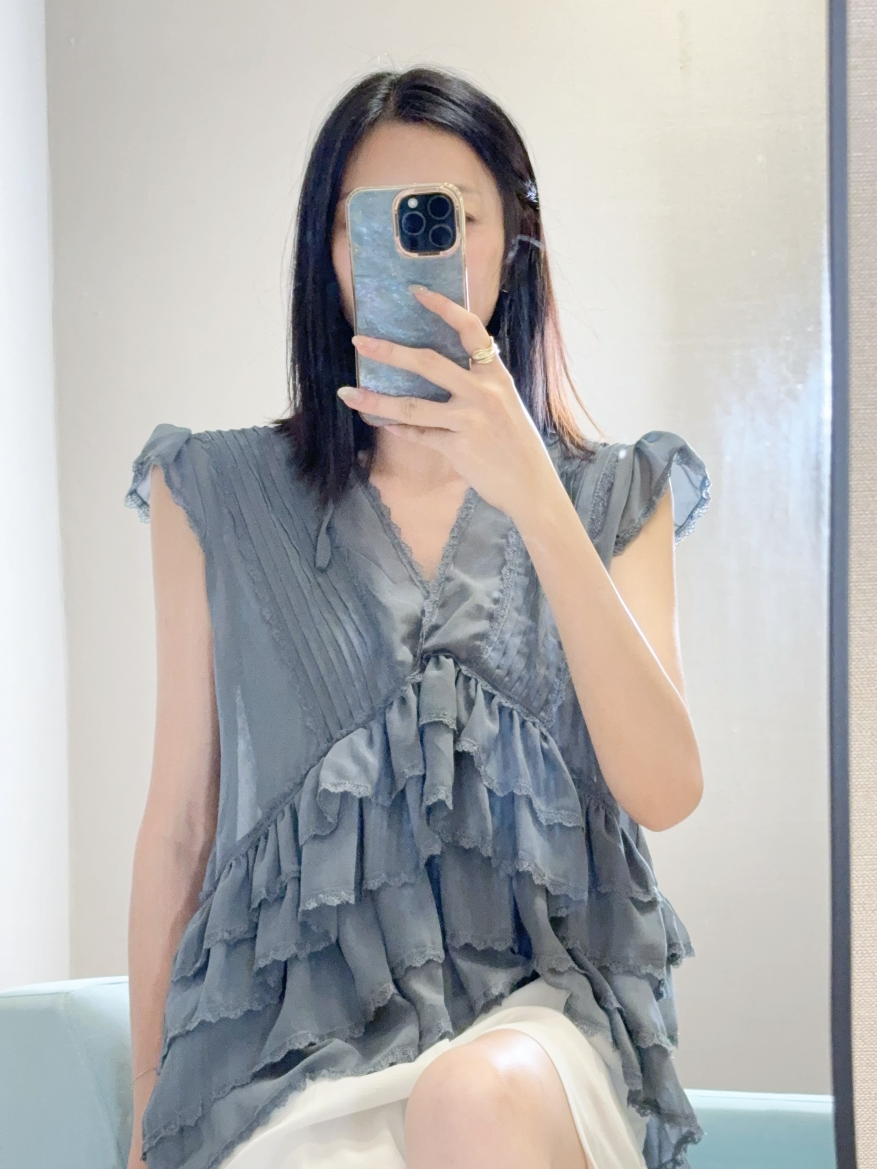 TOP#7348🤍Ruffle Stairs雪紡上衣