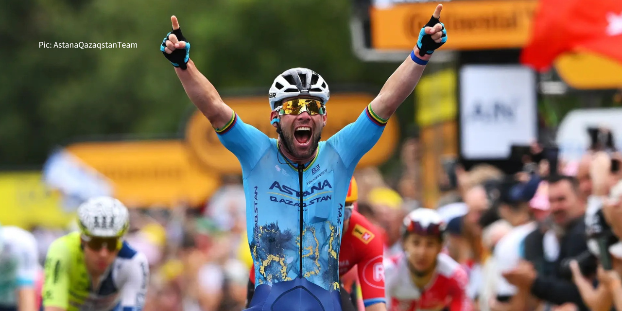 環法2024第5站, Cavendish 創造(衝刺站)累計35勝紀錄,  過終線高舉雙手慶賀