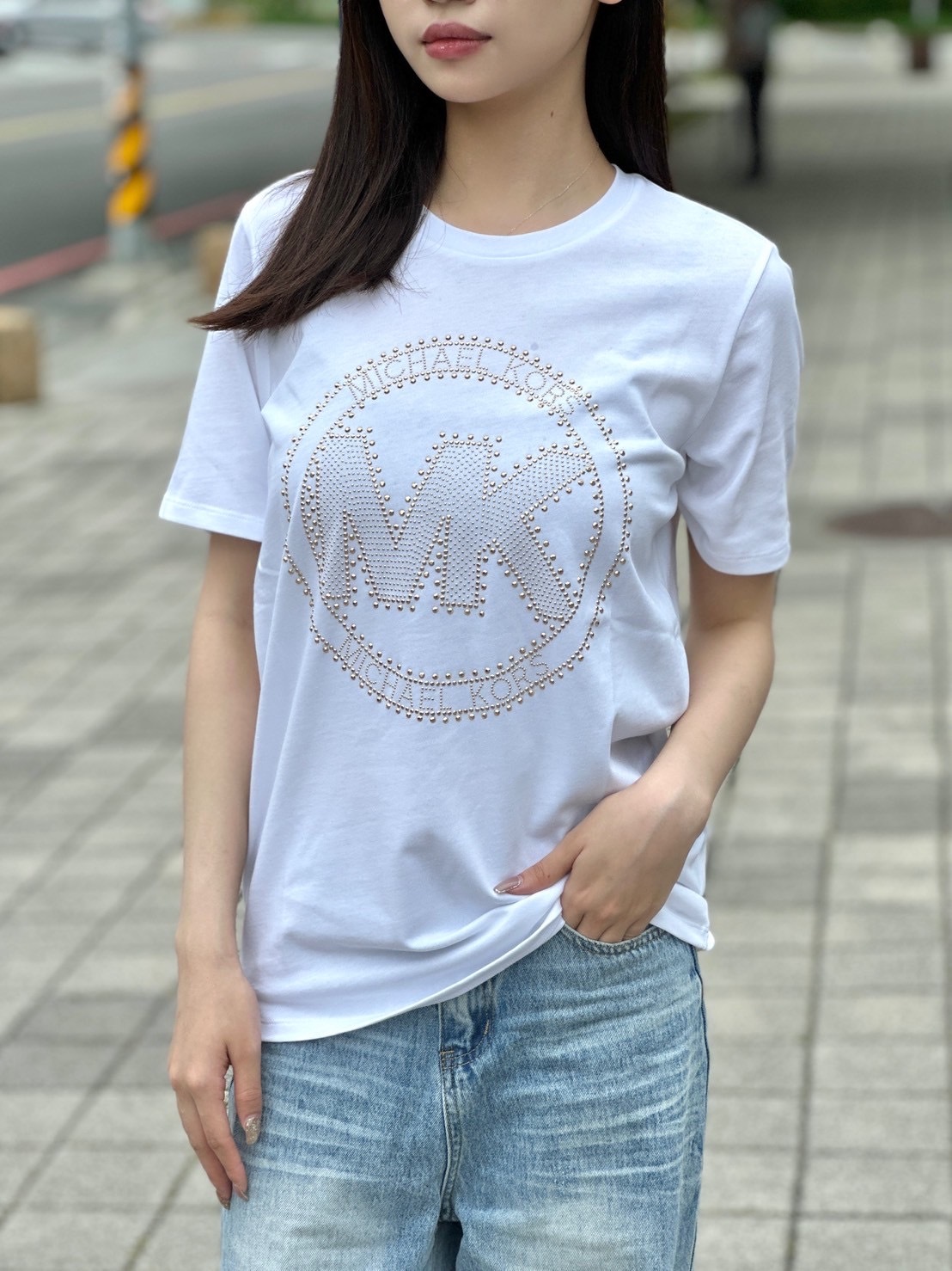 Michael Kors MK 水鑽圓圈大Logo 女款 短袖 短T