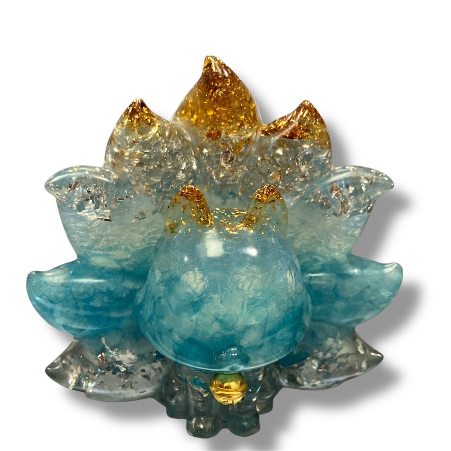 260219 - A70 巨型漸變海藍寶滴膠九尾狐擺件