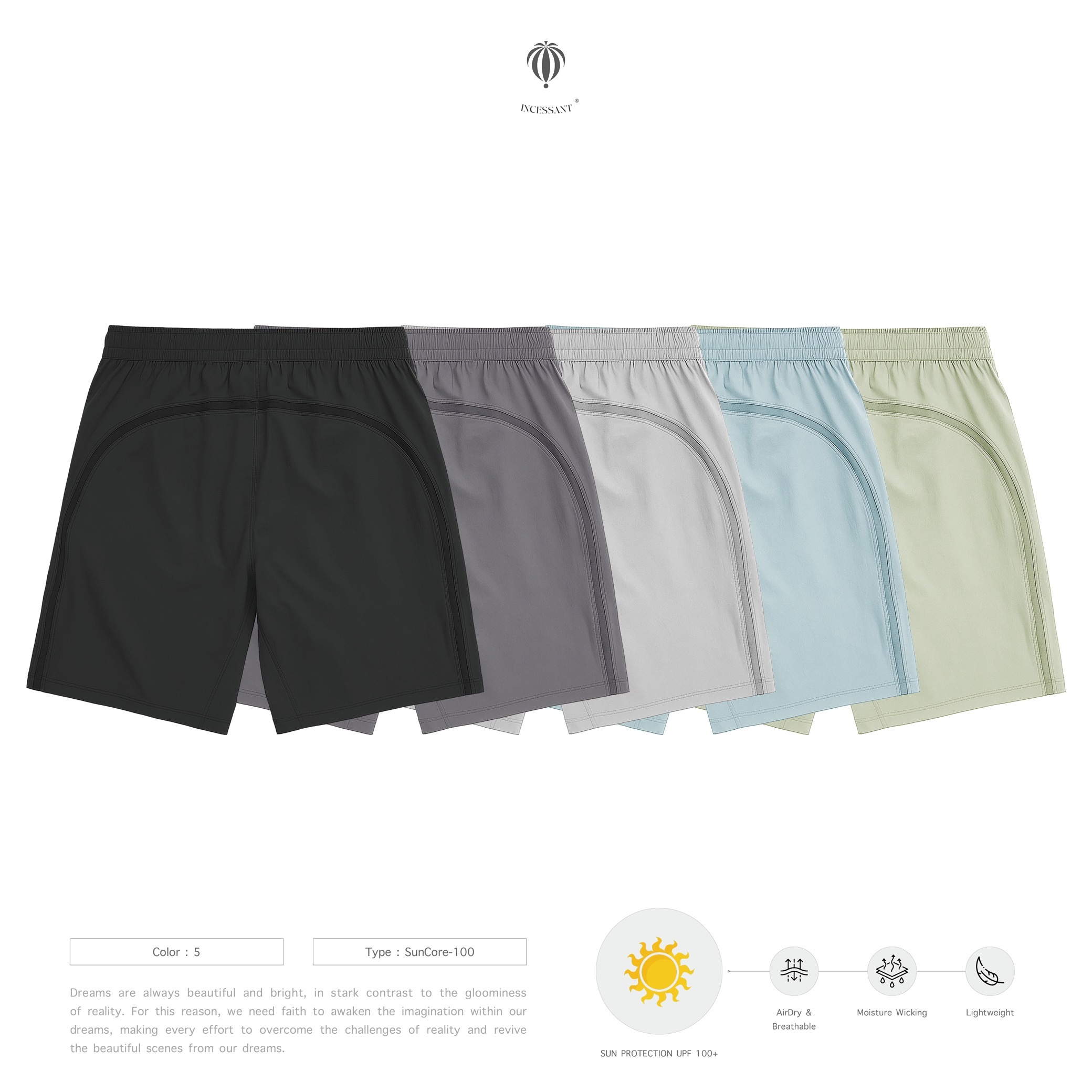 INCESSANT® - 25SS SunCore™  UPF100+ AirDry Shorts "  SunCore™-100 "