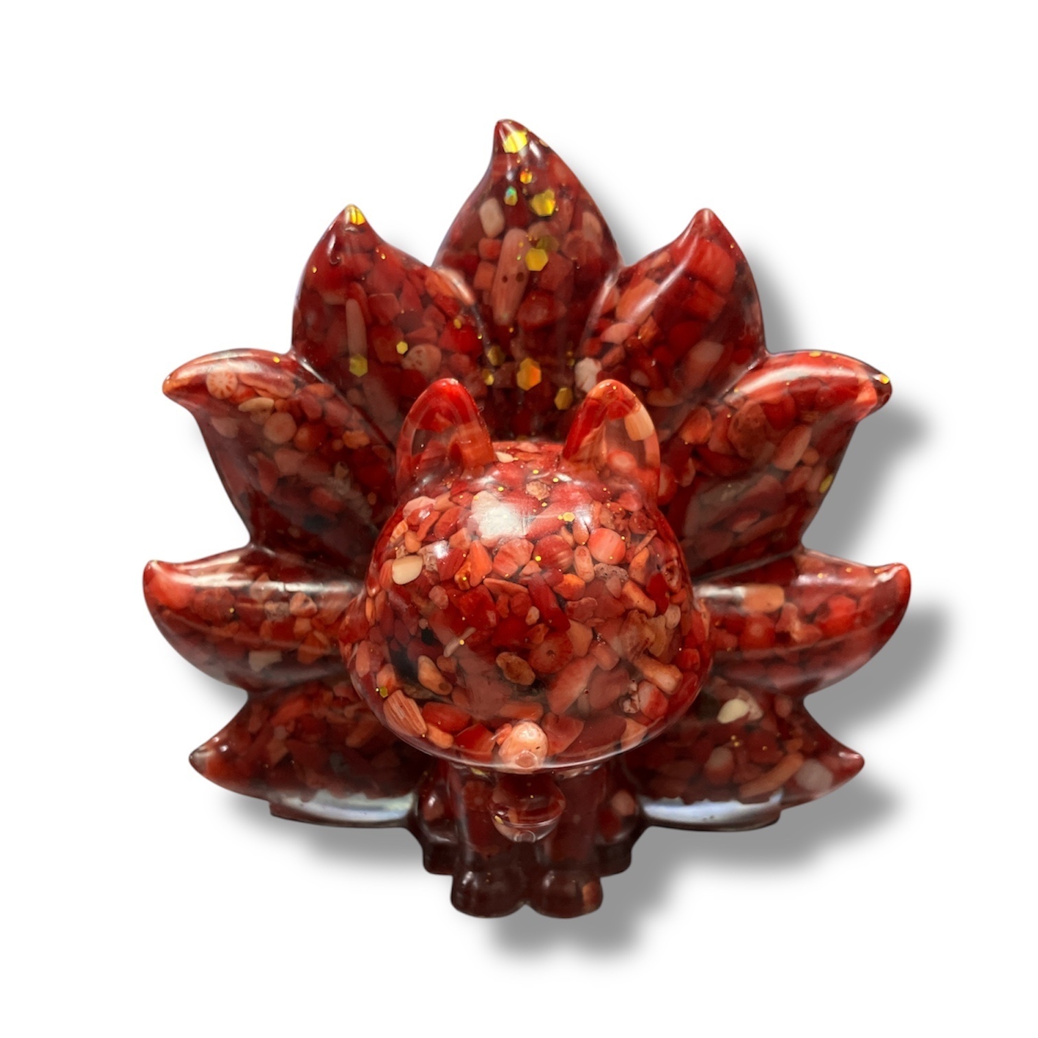 260219 - A74 巨型紅瑪瑙滴膠九尾狐擺件