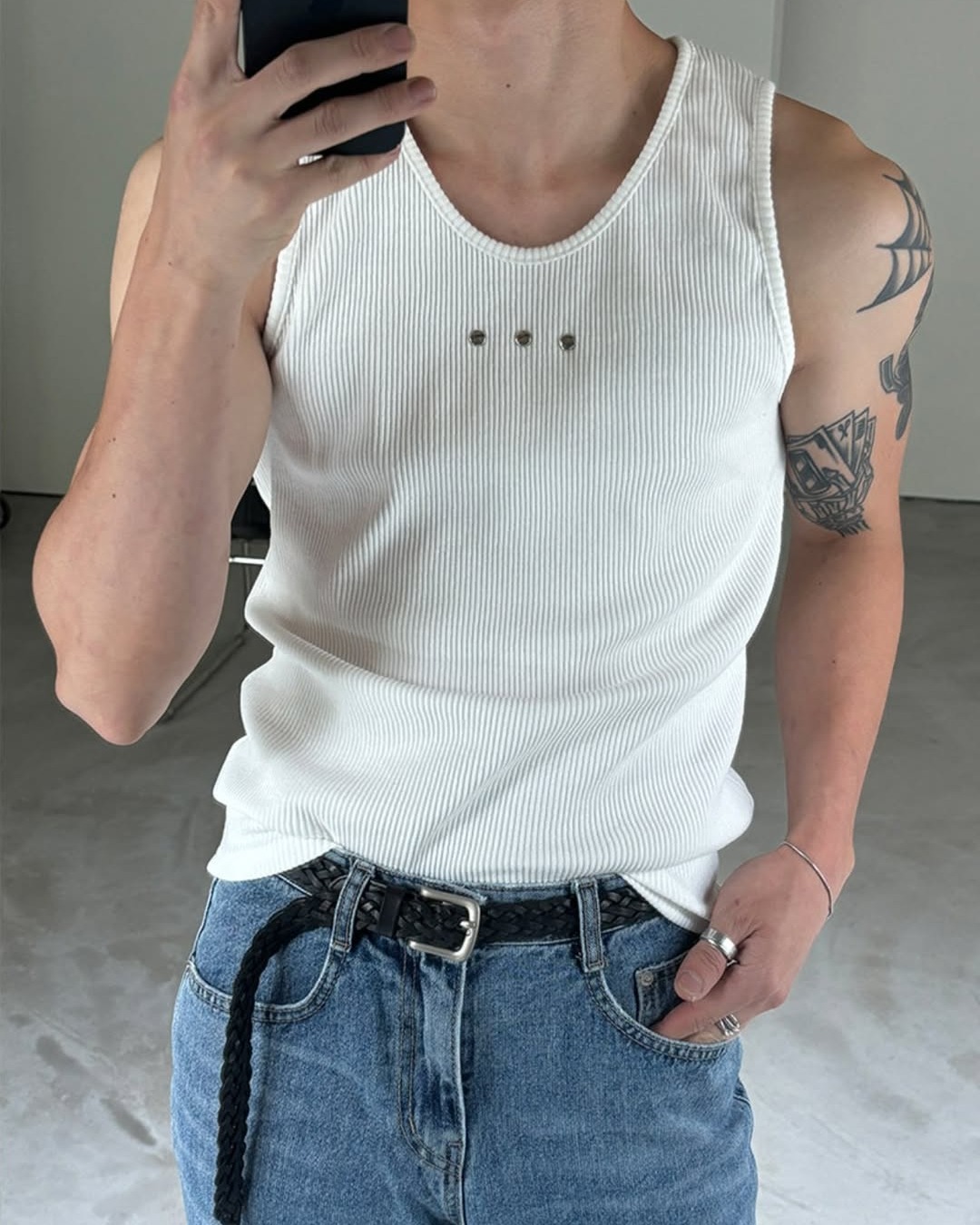 鉚釘羅紋無袖上衣