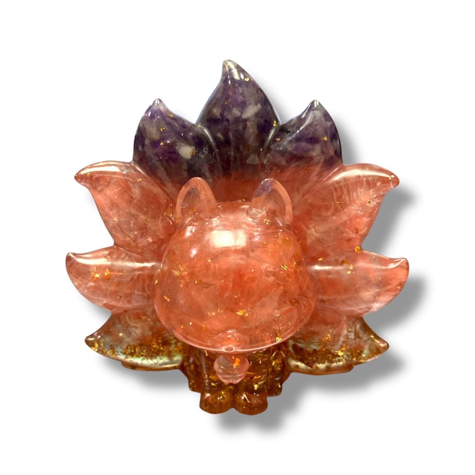 260219 - A77 巨型漸變金粉紫滴膠九尾狐擺件