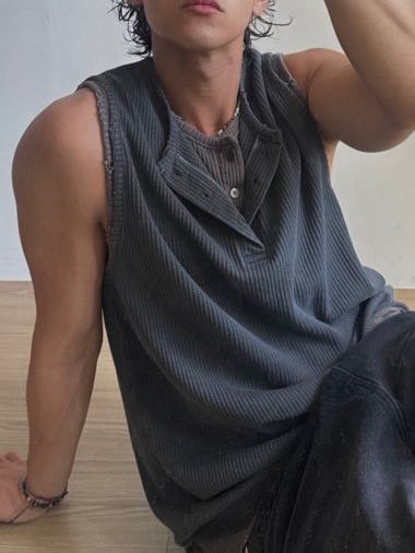 淨色暗紋半開胸背心 HAMEL-018V