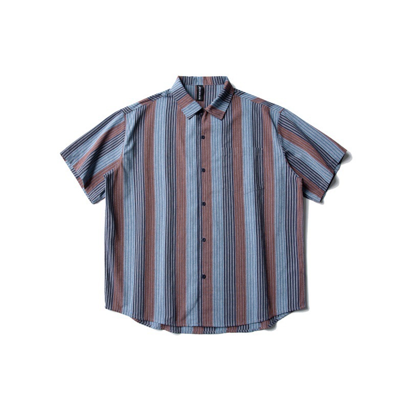 復古藍褐條紋襯衫