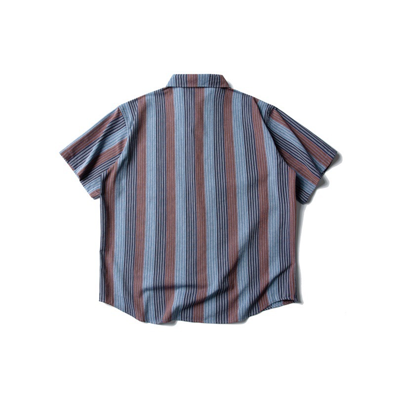 復古藍褐條紋襯衫
