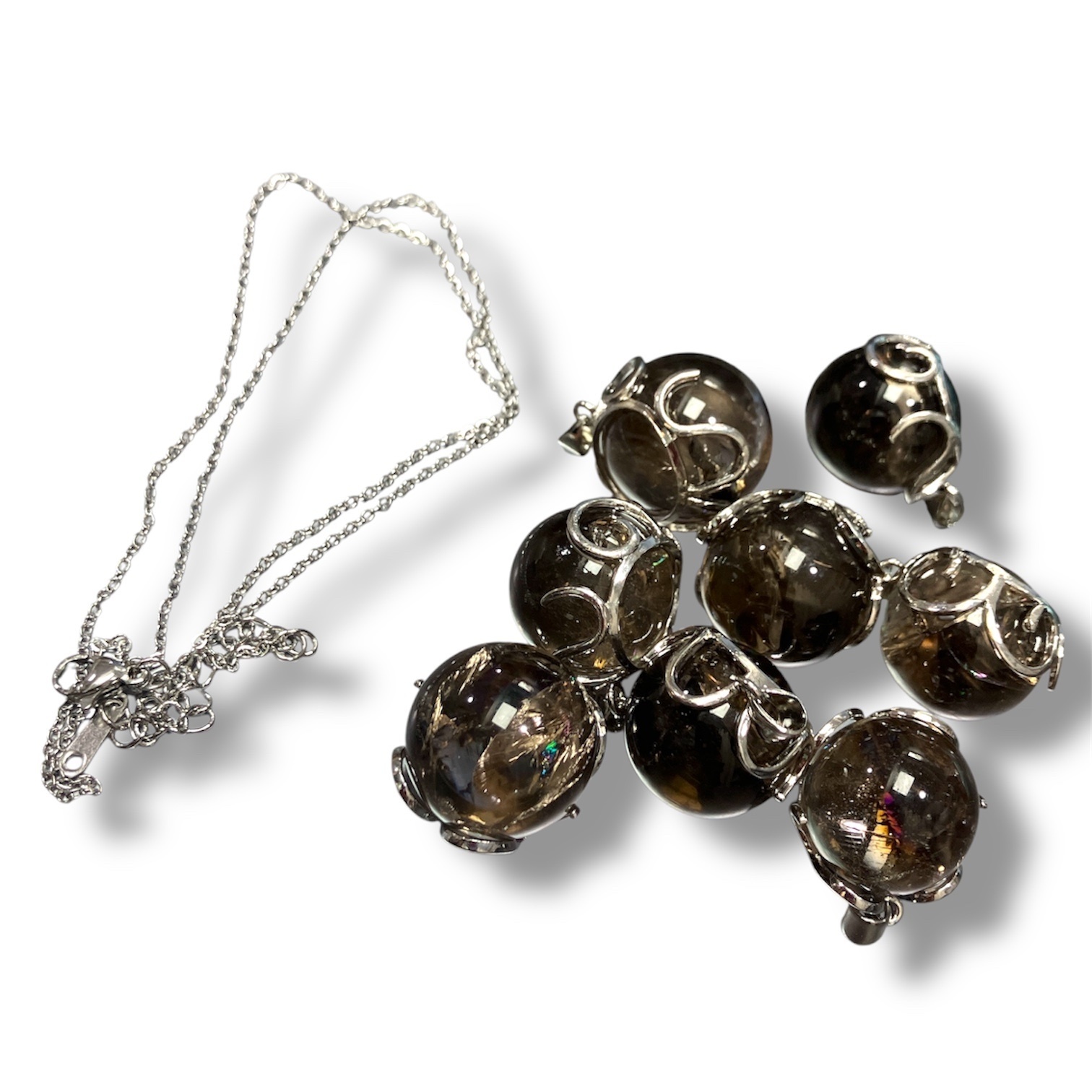 250816 - C11 茶阿賽斯特萊水晶球吊咀 送 鈦鋼鏈 （淺色）