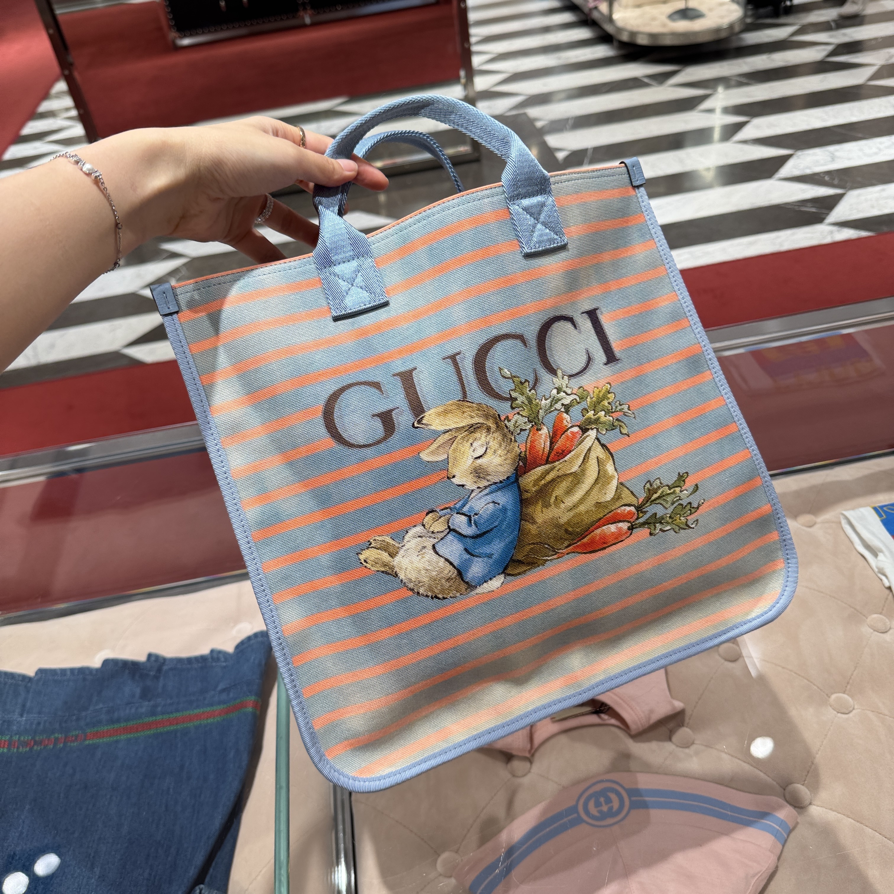 Gucci Bag Junior sleeping peter rabbit tote bag blue