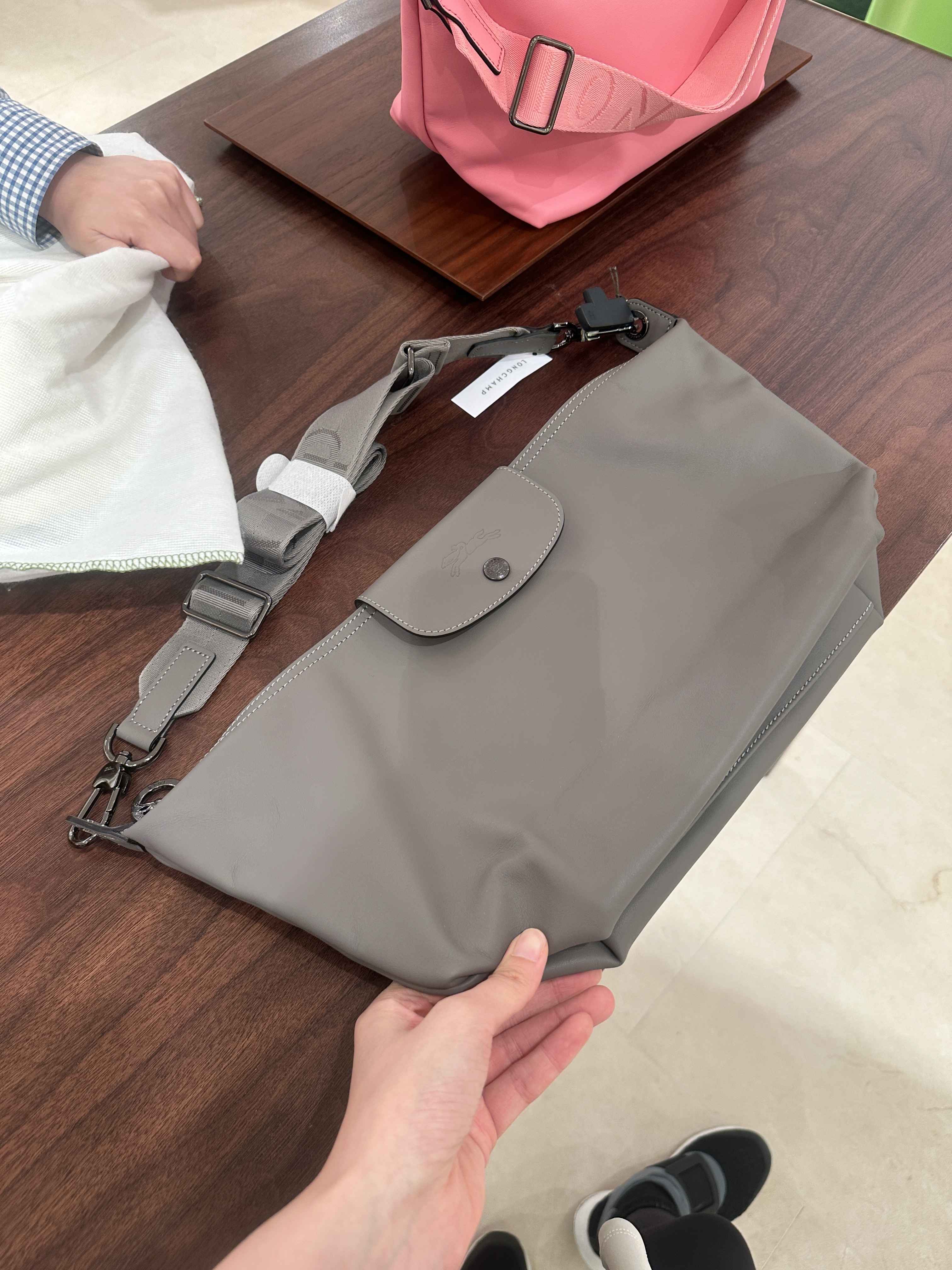 Longchamp leather tote bag crossbody grey 10210