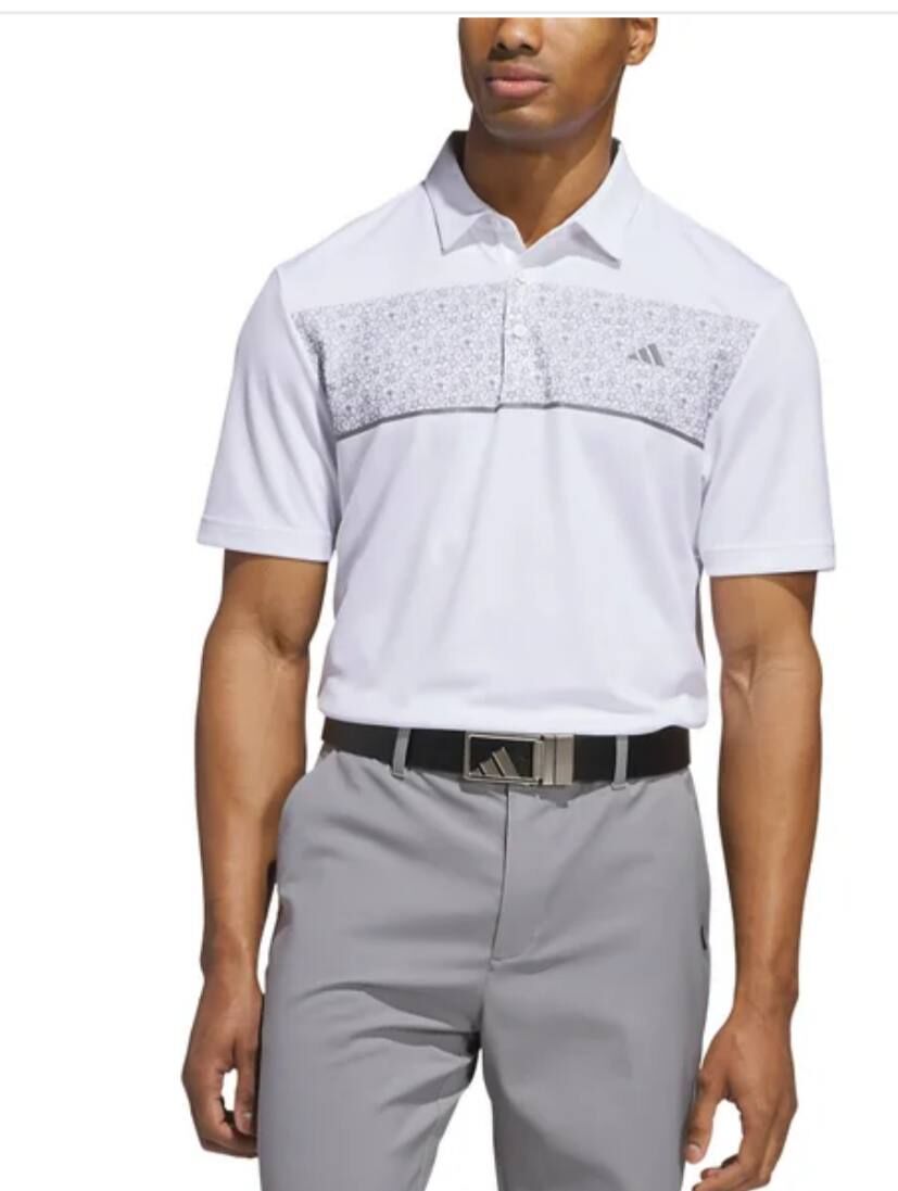 [USW] ADIDAS WHITE MEN'S CHEST PRINT POLO T-SHIRT, KD9364-WHITE (UZZ733)