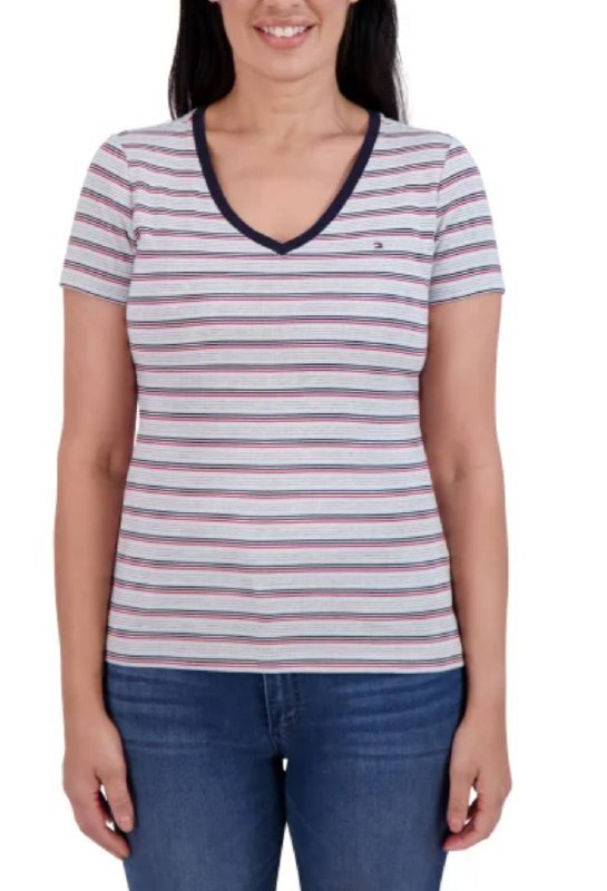 [USW] TOMMY HILFIGER WHITE WOMEN'S V-NECK TEE, 1868380-WHITE (UZZ737)