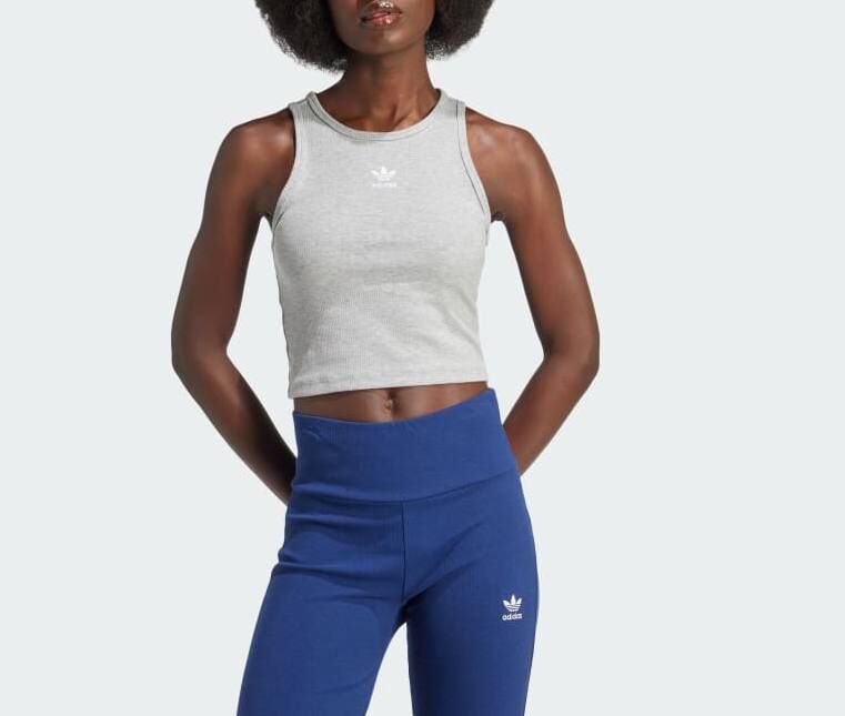 [USW] ADIDAS MEDIUM GREY HEATHER WOMEN'S ESSENTIALS RIBBED TANK TOP, IY9649-MEDIUM GREY HEATHER (UZZ751)