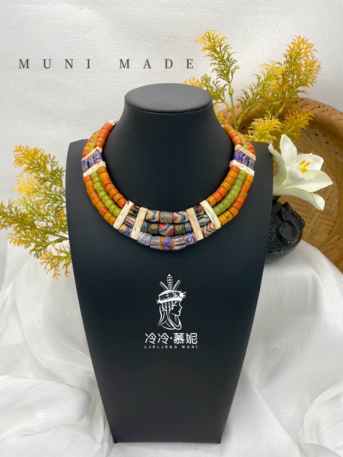 M-No.66傳統花珠三排頸鍊36cm