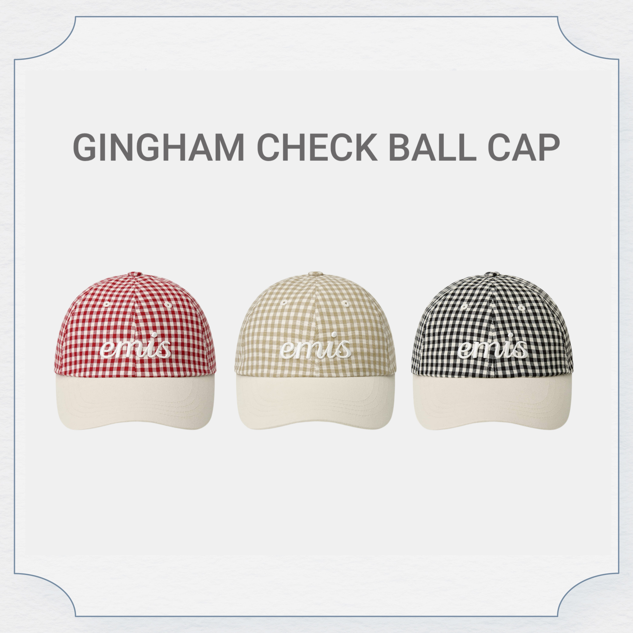 Emis格紋拼色草寫LOGO棒球帽(共3色)