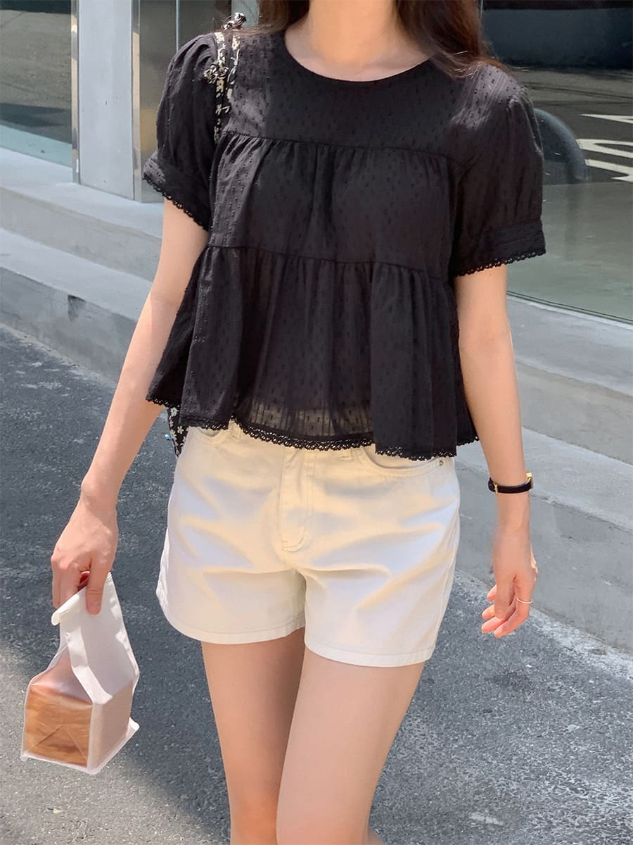 韓國Cherrykoko授權 花夏蕾絲滾邊織紋寬擺上衣【MADE, CRKO】系列