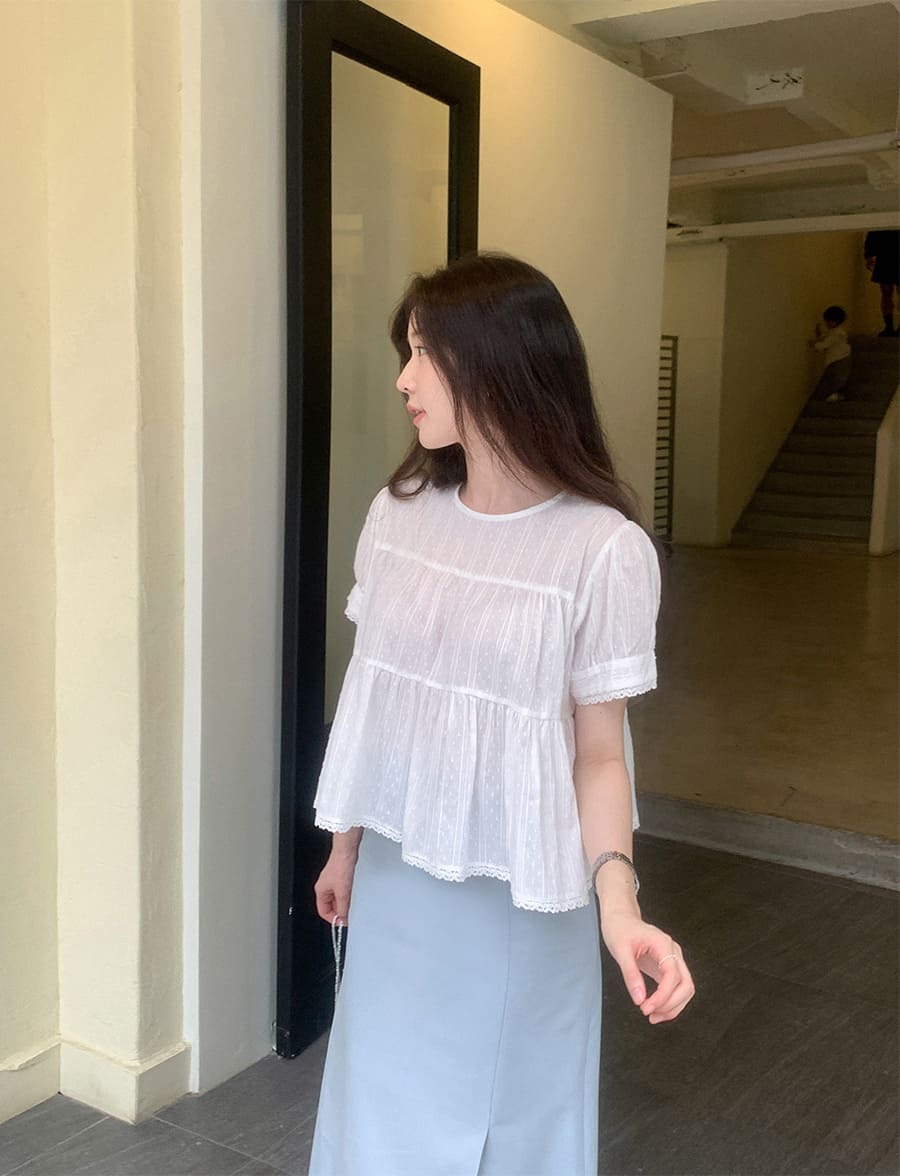 韓國Cherrykoko授權 花夏蕾絲滾邊織紋寬擺上衣【MADE, CRKO】系列