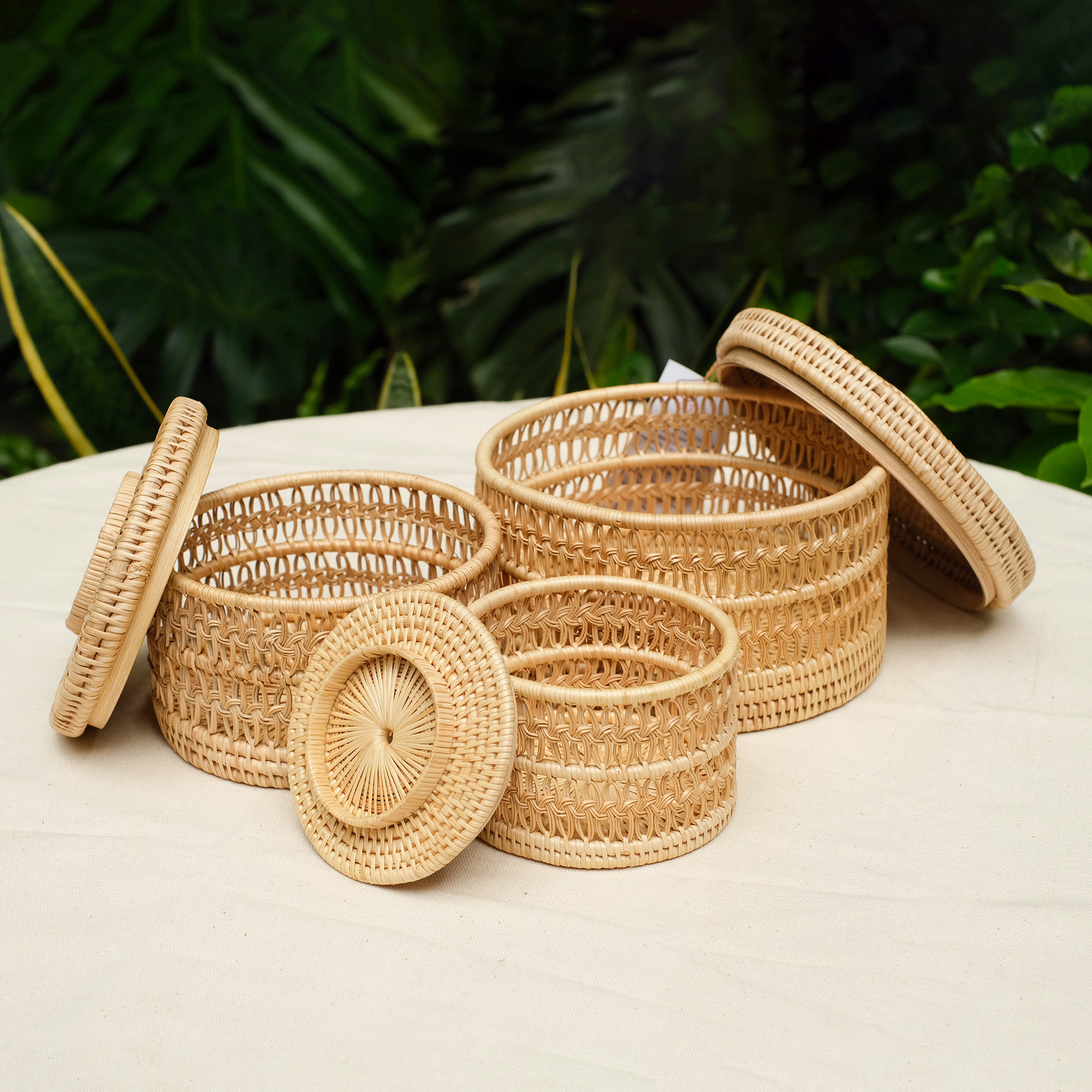 柳藤編織籃｜Pataga 三入組｜柬埔寨