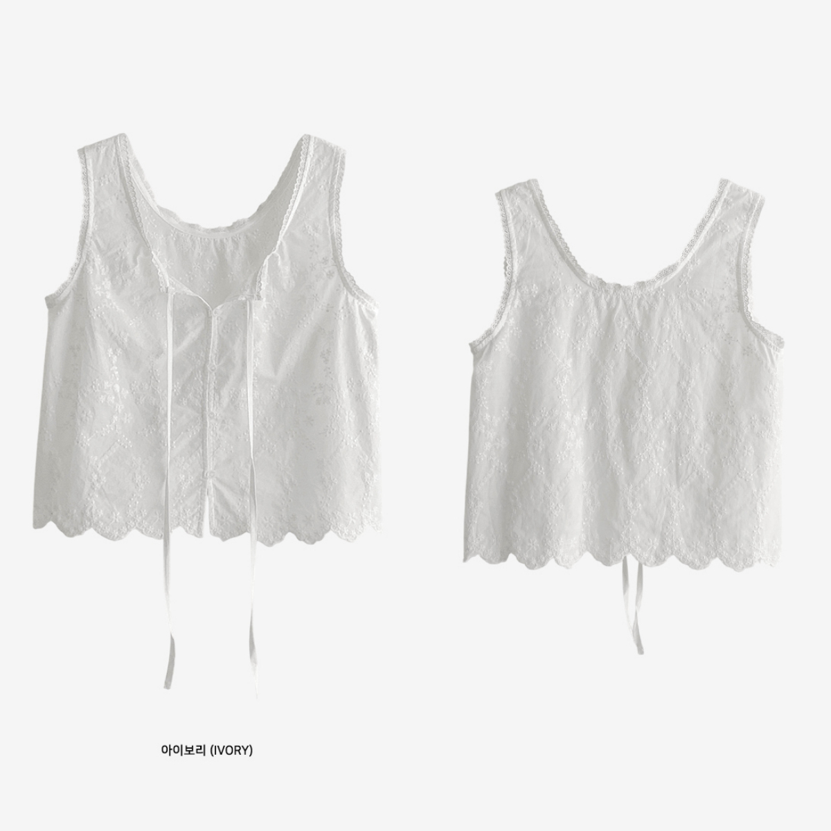 韓國Cherrykoko授權 白霧晨光綁帶刺繡蕾絲滾邊背心