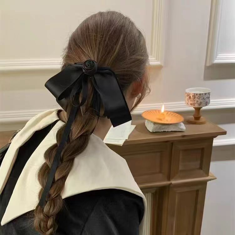 [2 FOR RM10] Elegant Black Camellia Ribbon Hair Clip