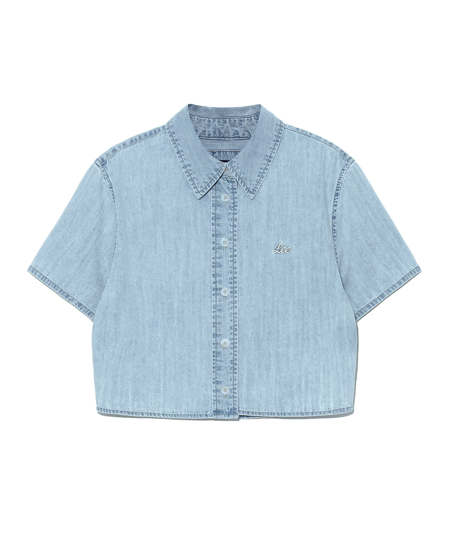 【預購】Lee 女款短版牛仔短袖襯衫