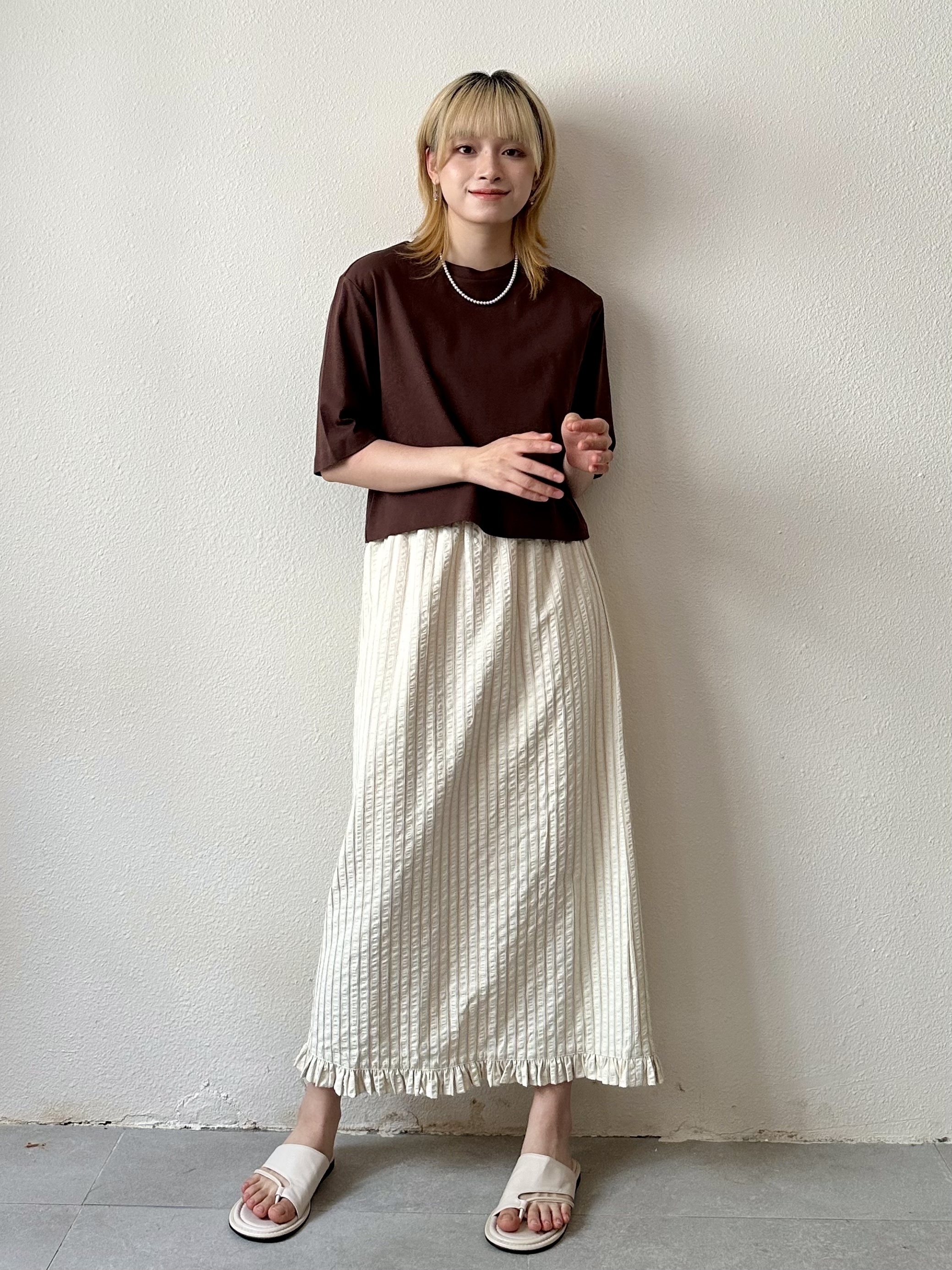 喑條紋荷葉邊裙 - SK52623