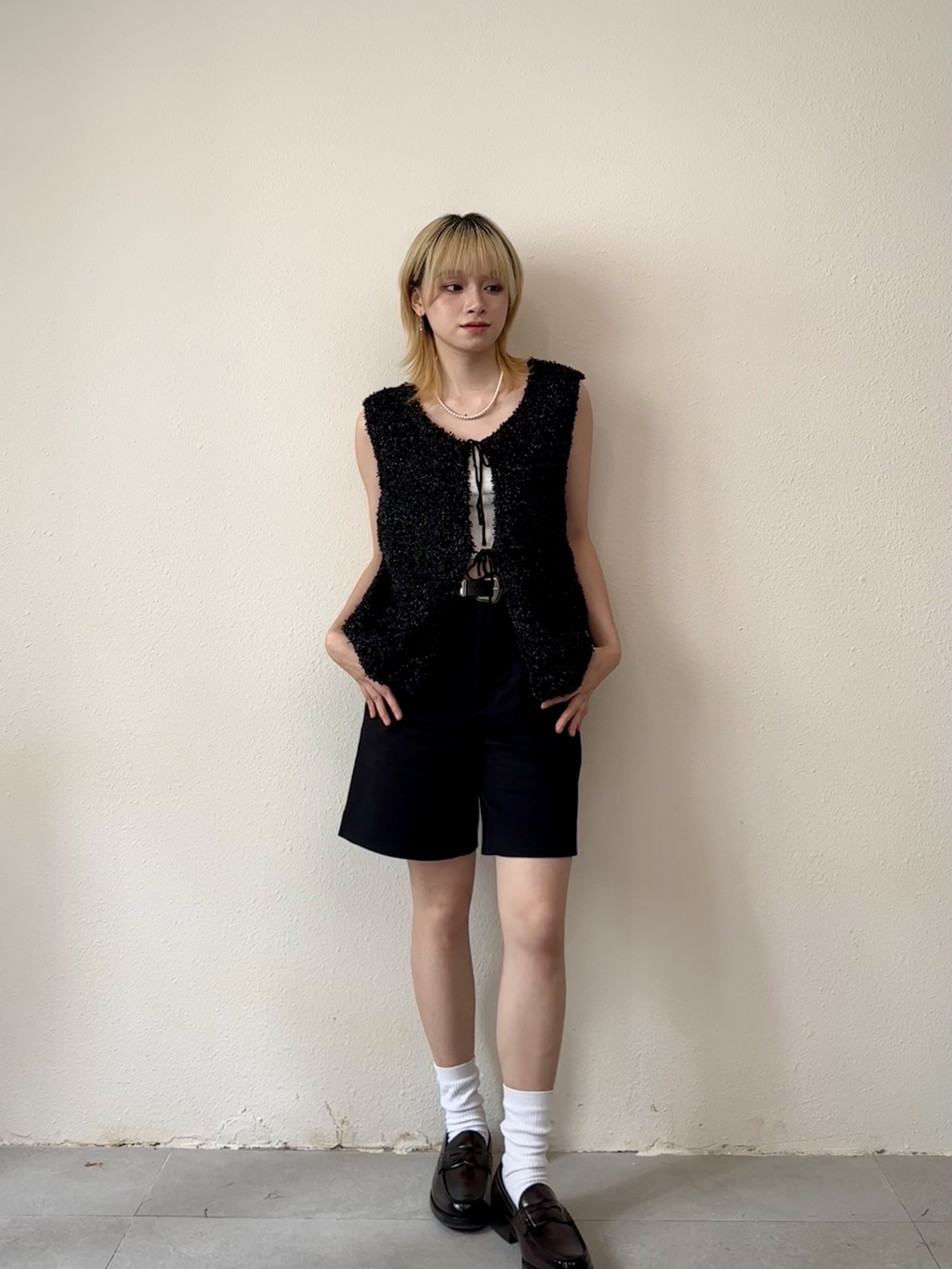 不是毛冷！2ways 綁帶閃線馬甲 - TT51415