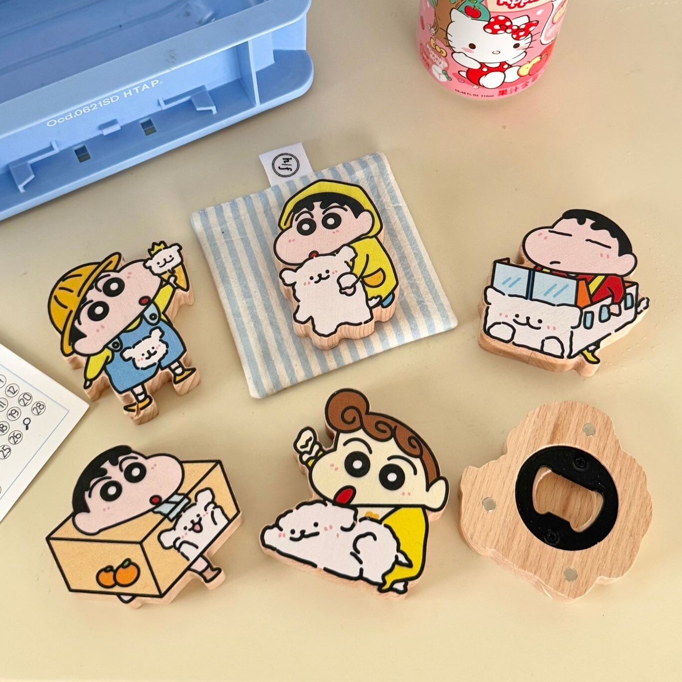 《6065》蠟筆小新木頭冰箱貼開瓶器