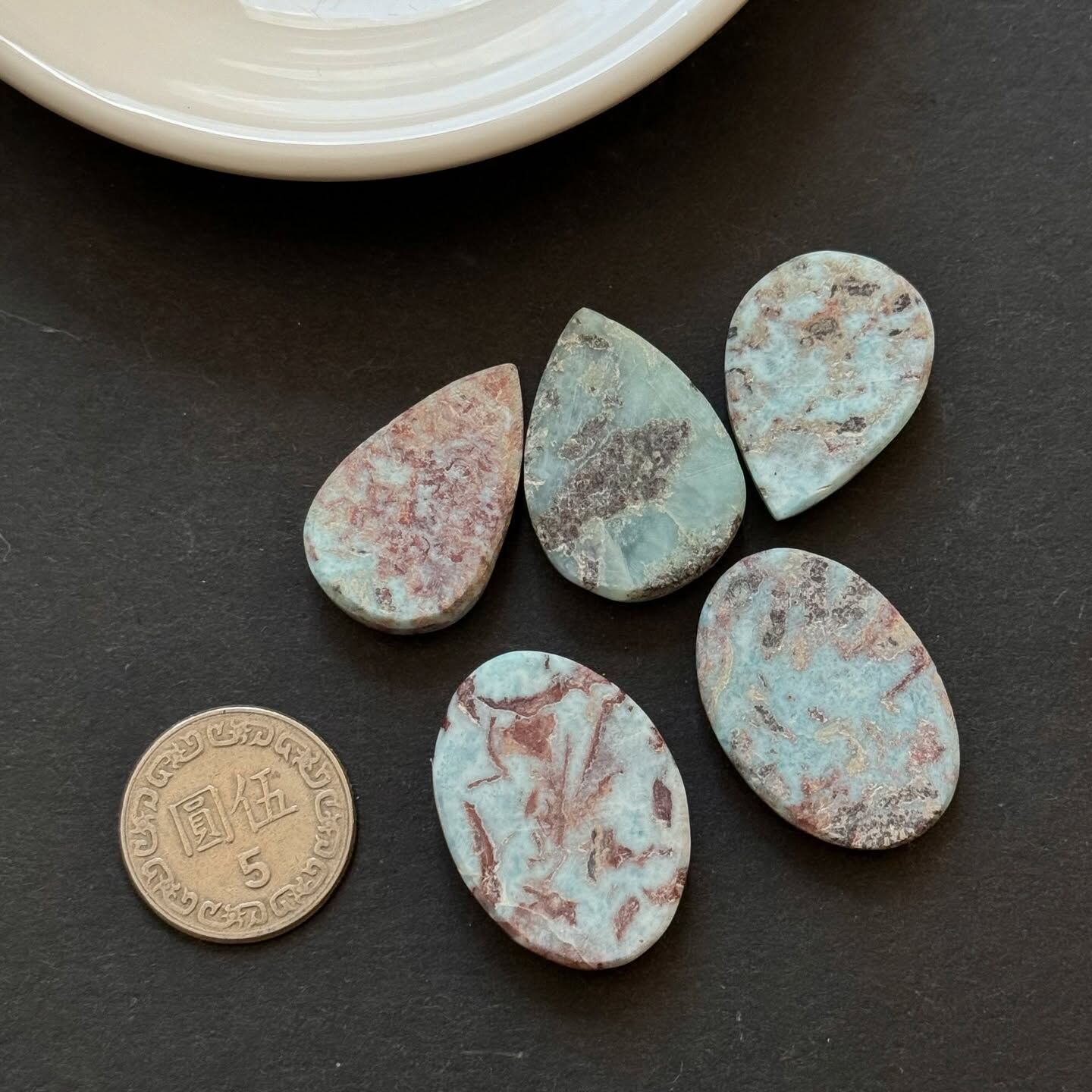 [原石] 拉利瑪海紋石 帶母岩 水晶蛋面