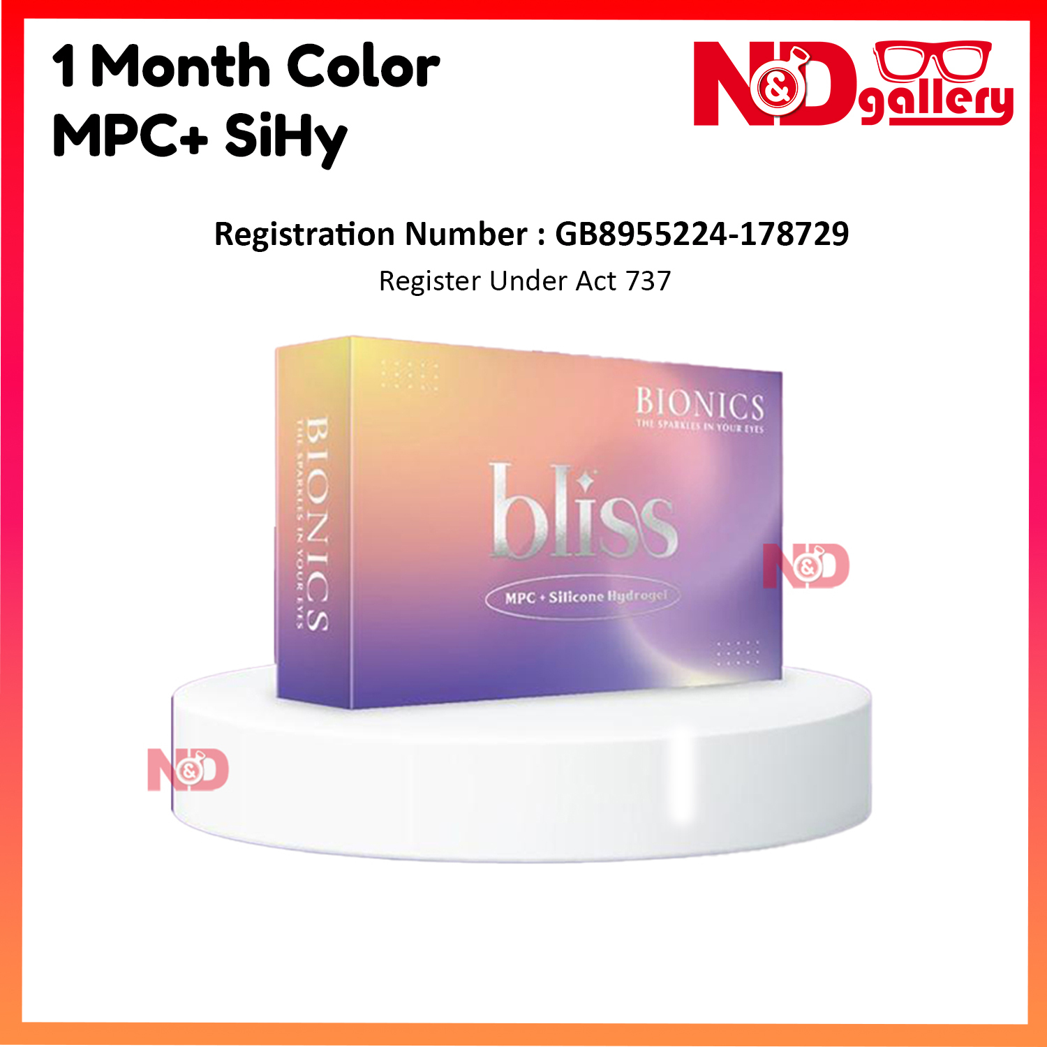 Bionics Bliss 1Month Color Contact lens MPC+ SiHy 0.00 to -8.00DS ( Buy 2 Free 1)