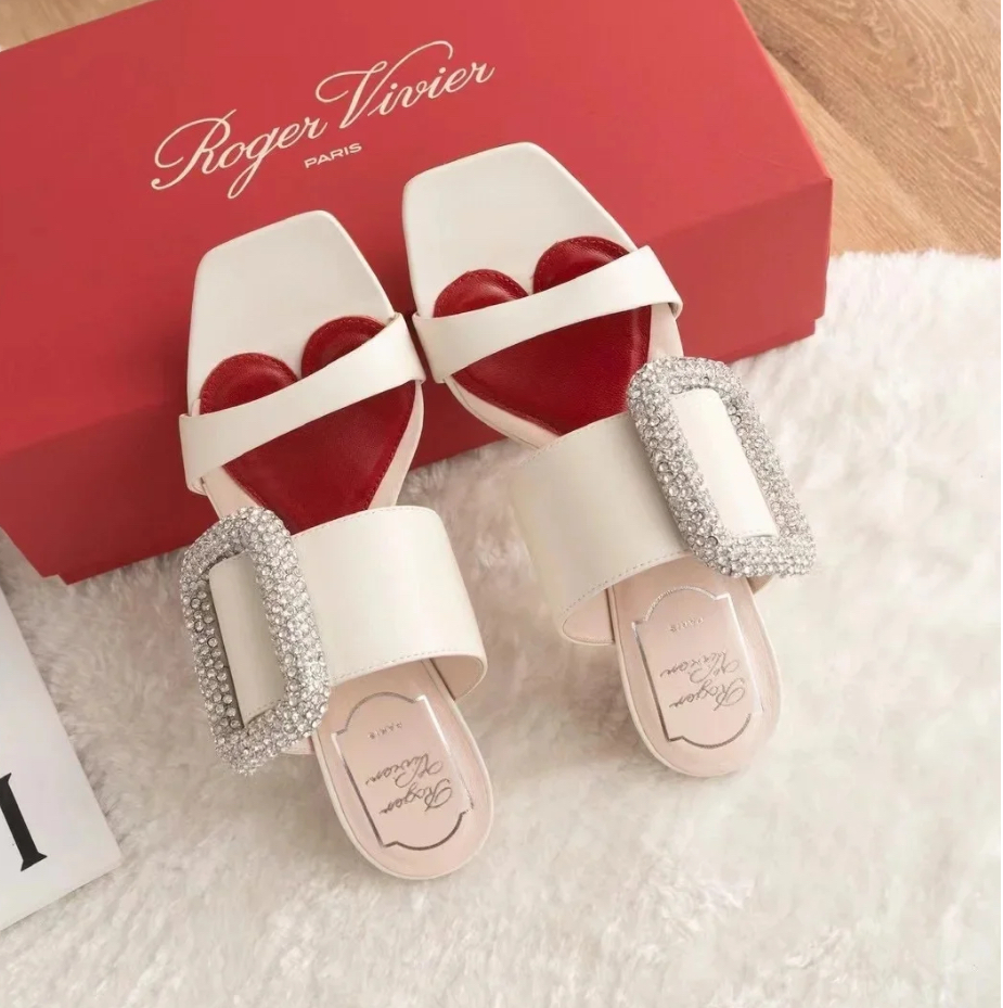 Roger Vivier RV viv choc strass mules heels white