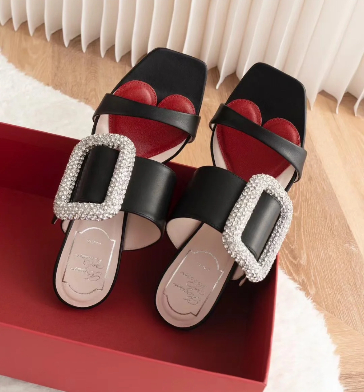 Roger Vivier RV viv choc strass mules heels black