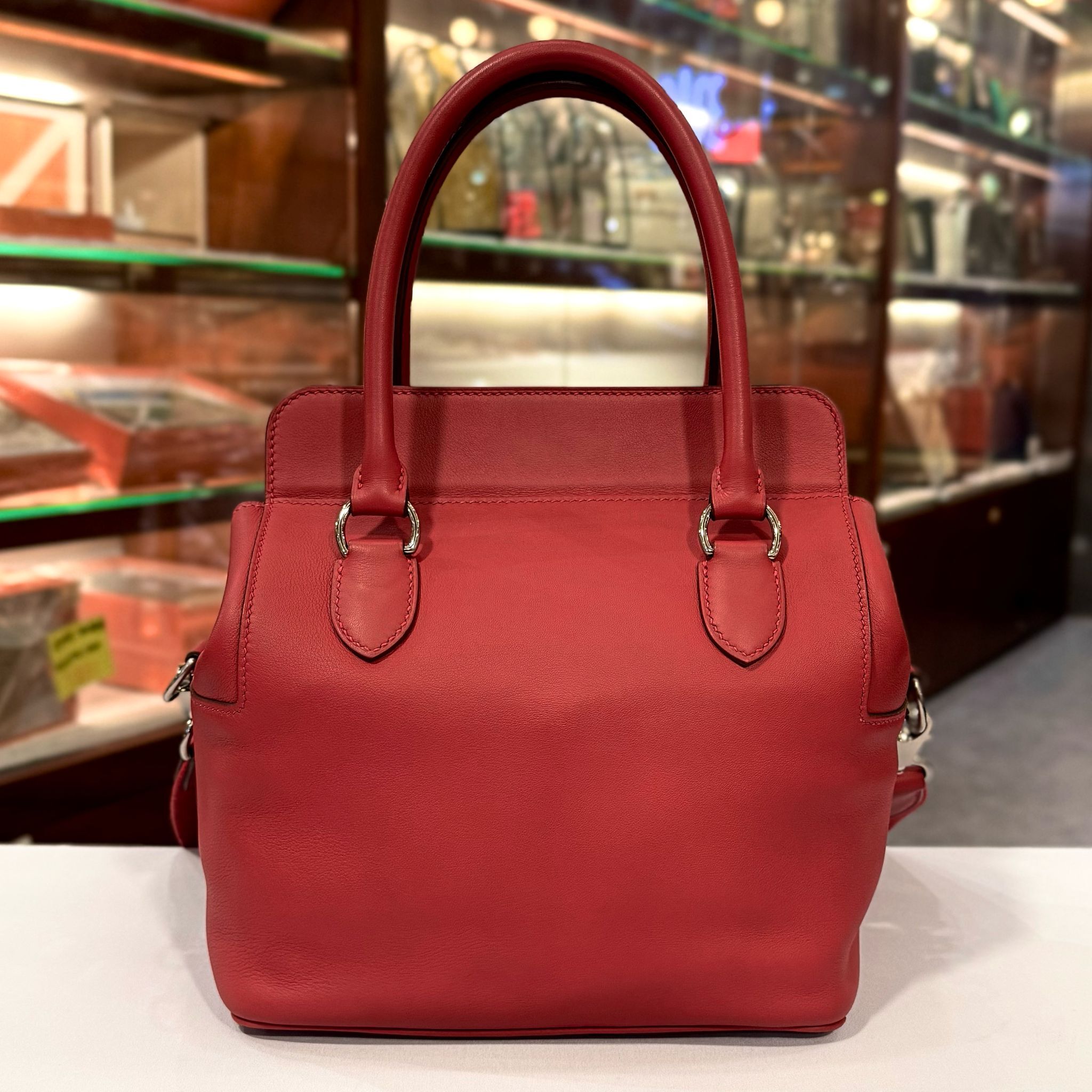 99%NEW二手HERMES TOOLBOX 20 T刻 5E硃砂紅 EVERCOLOR皮/銀扣 #牛奶包 #香榭站正品