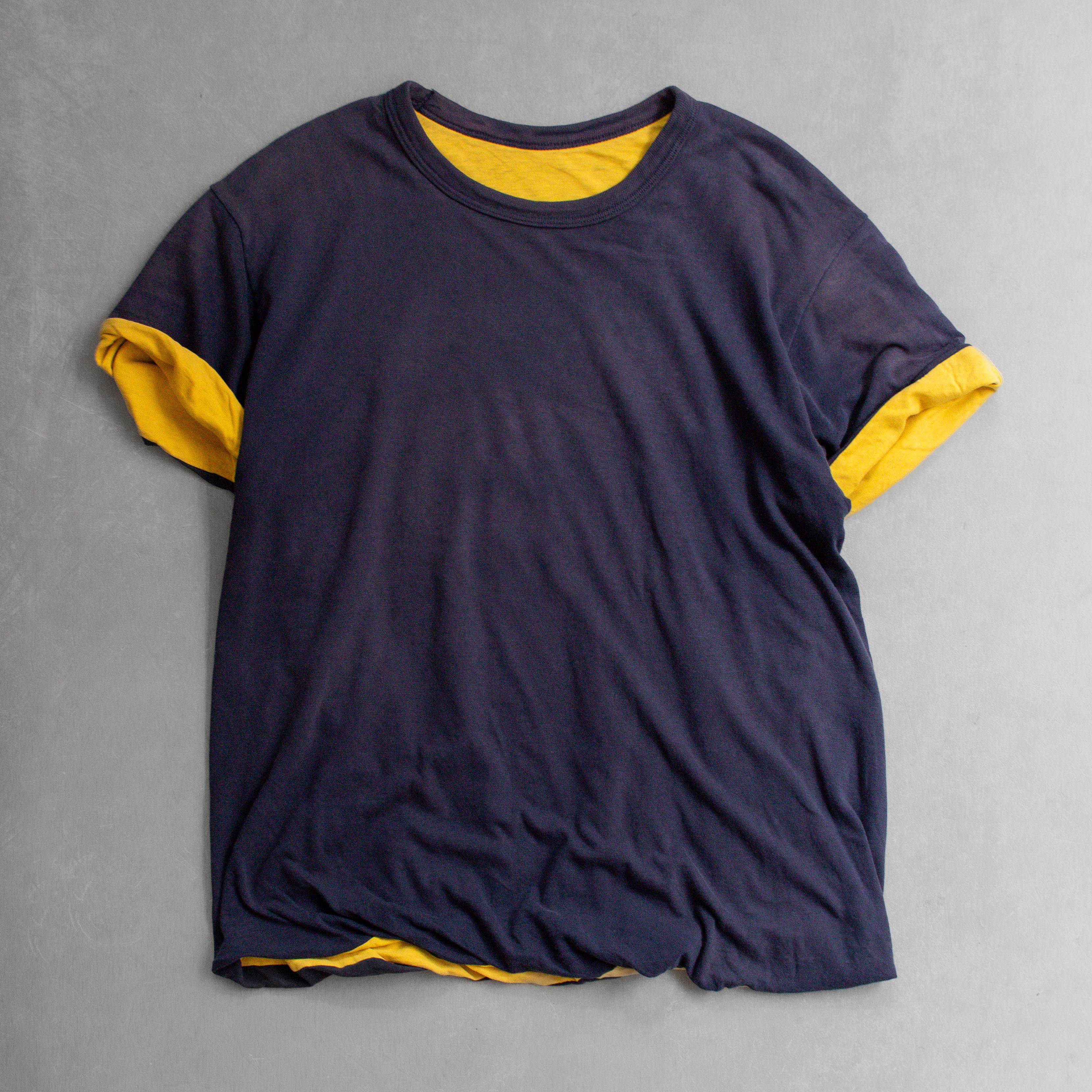 70-80S VINTAGE REVERSIBLE TEE 美國 藍黃 三段 雙面穿 短袖 T恤