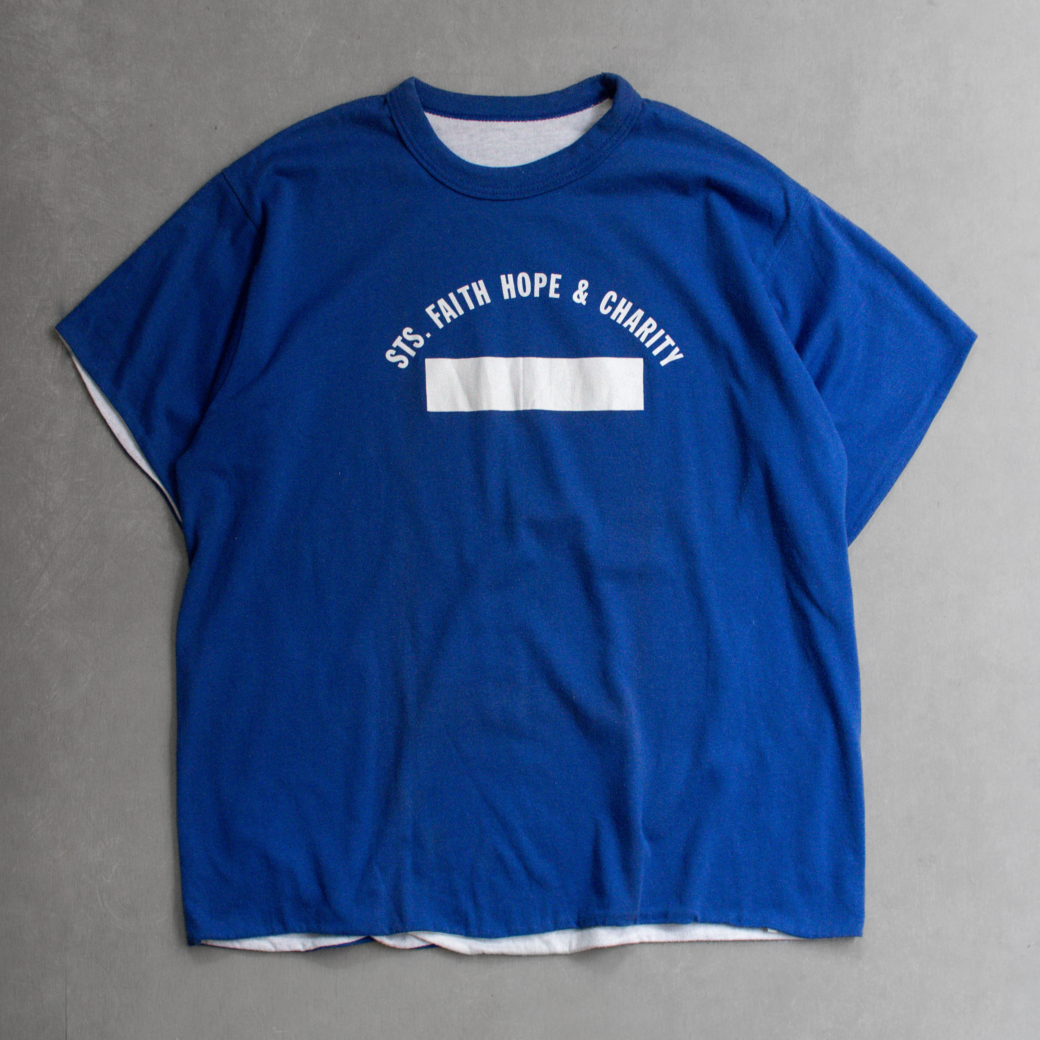 70-80S VINTAGE REVERSIBLE TEE 美國 藍白 兩段 雙面穿 短袖 T恤