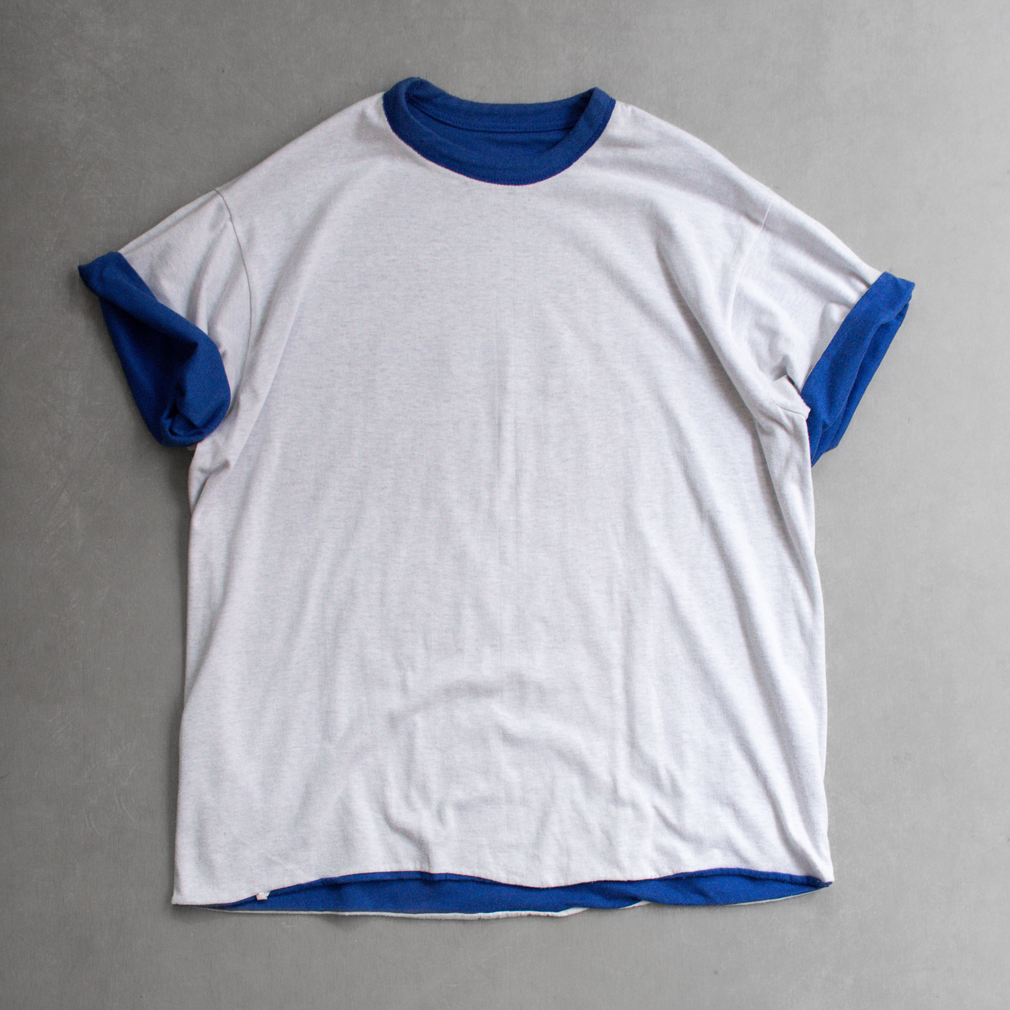 70-80S VINTAGE REVERSIBLE TEE 美國 藍白 兩段 雙面穿 短袖 T恤