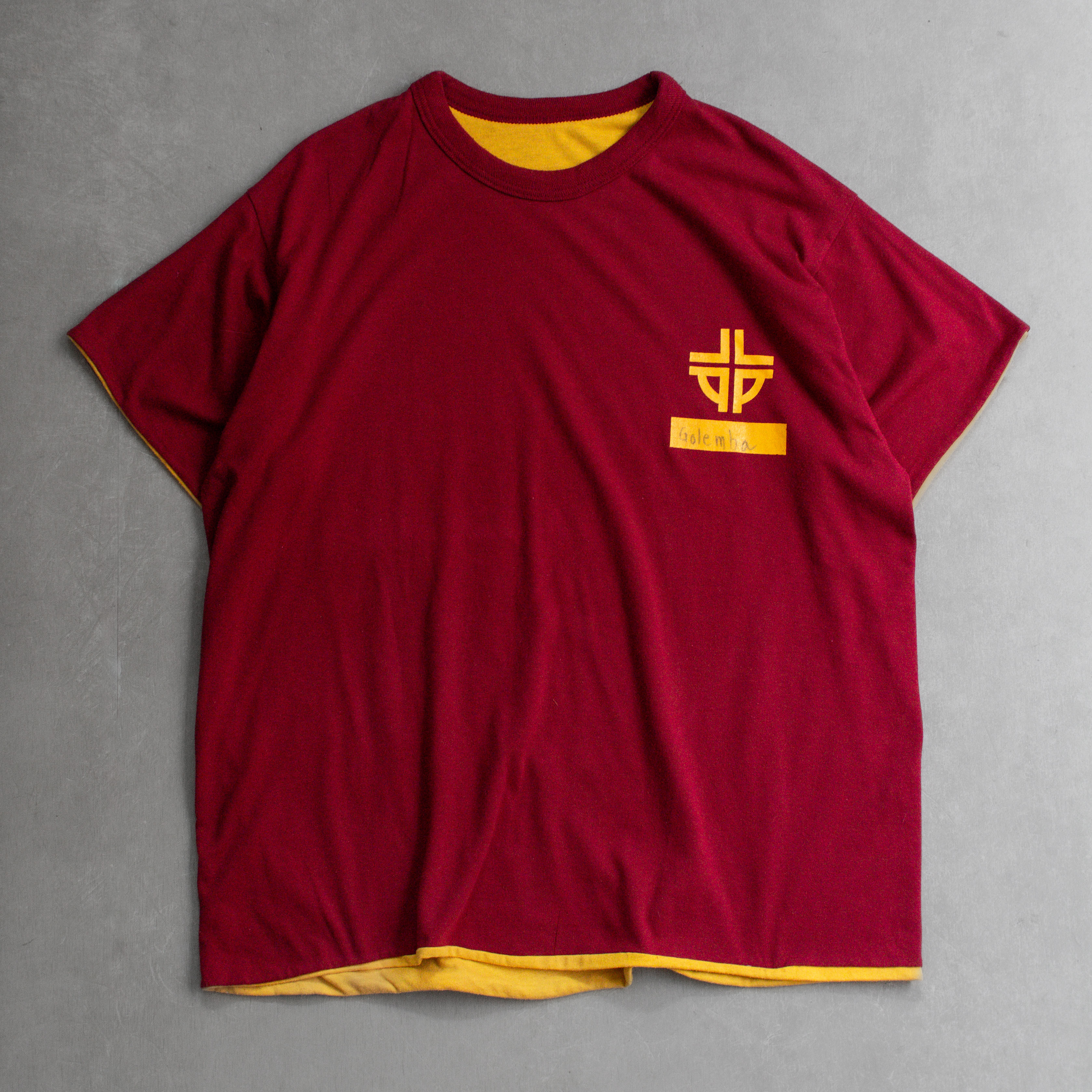 70-80S VINTAGE REVERSIBLE TEE 美國 酒紅黃 雙面穿 短袖 T恤
