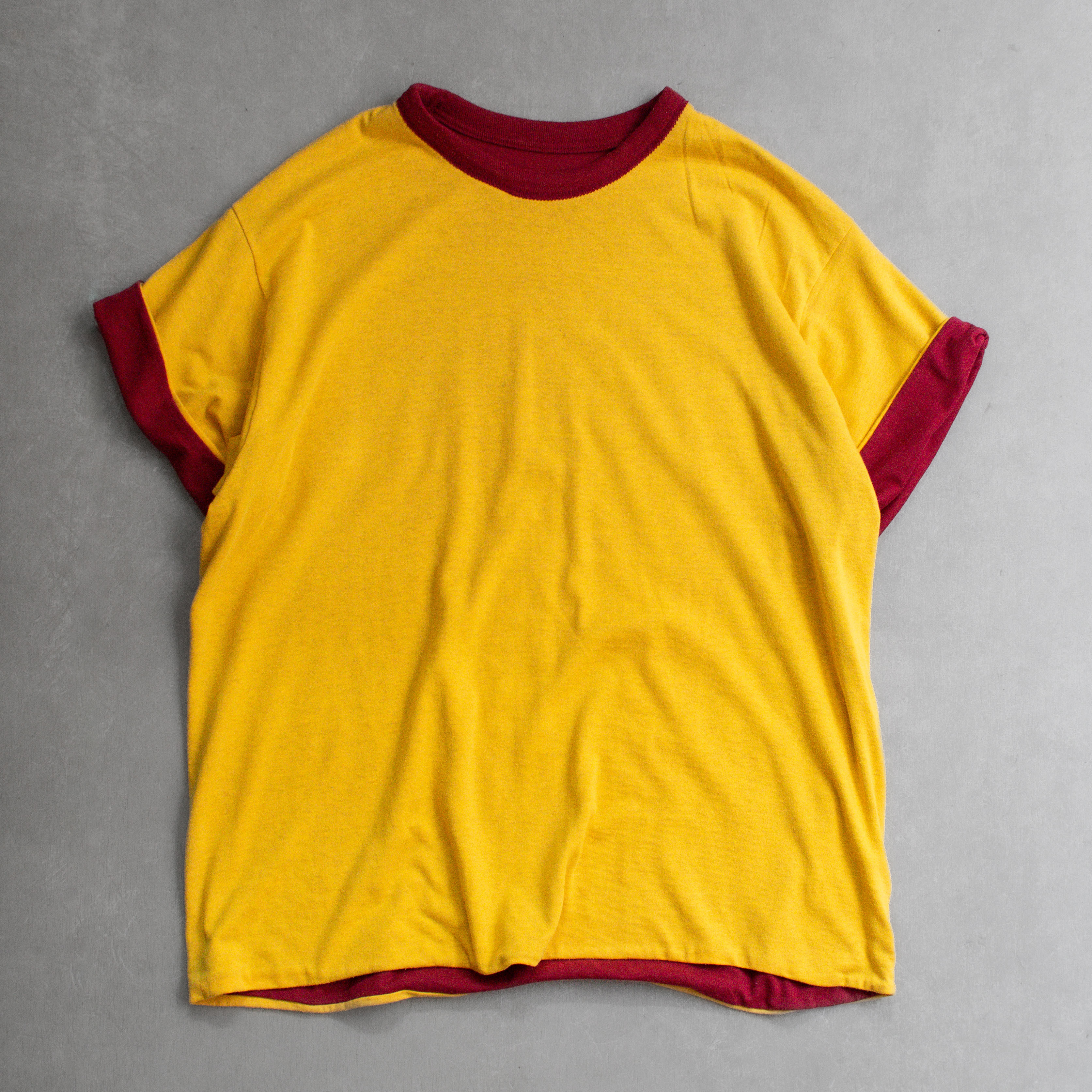 70-80S VINTAGE REVERSIBLE TEE 美國 酒紅黃 雙面穿 短袖 T恤