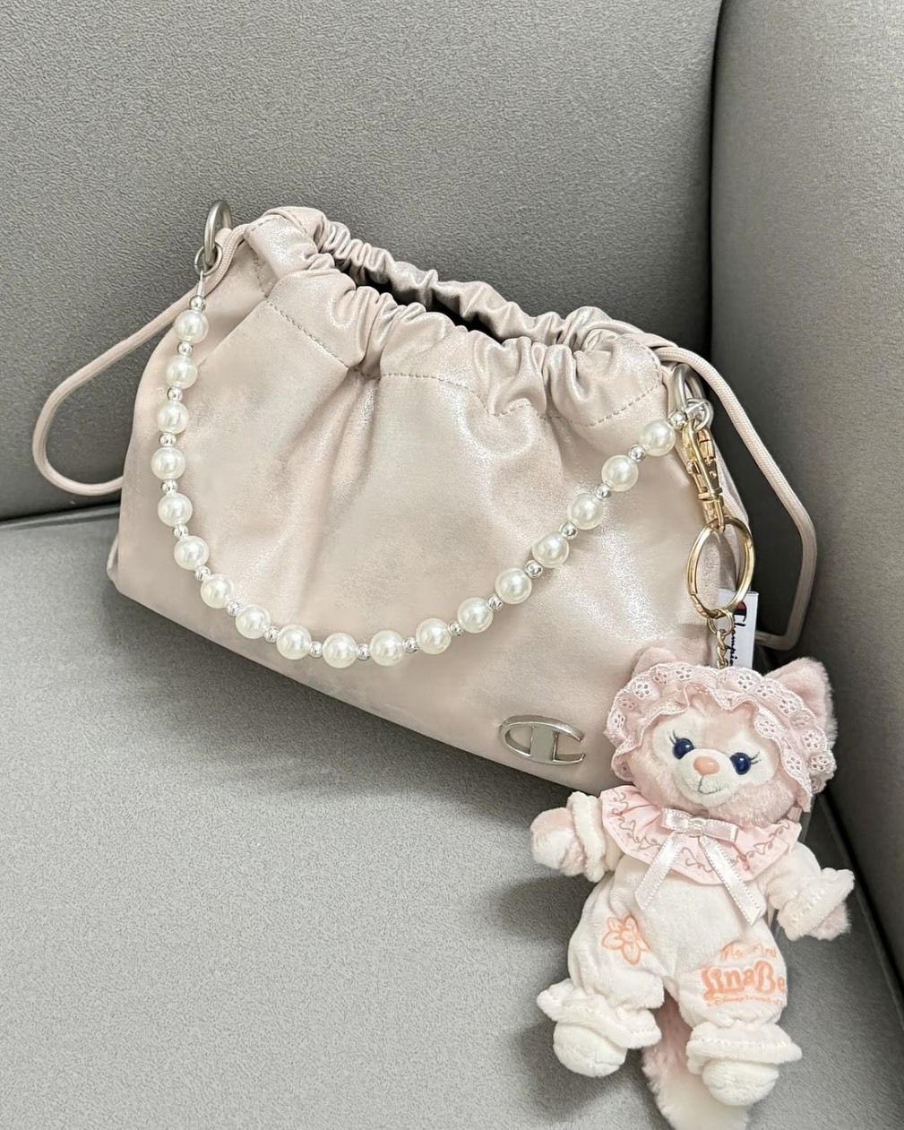 Champion 糯糯棉花 肩背包 斜背包 黑 銀 櫻花粉