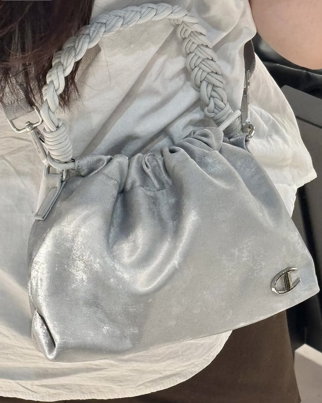 Champion 糯糯棉花 肩背包 斜背包 黑 銀 櫻花粉