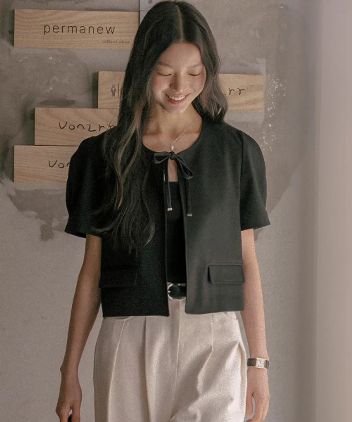 TILLIDIE Crop Ribbon Point Jacket